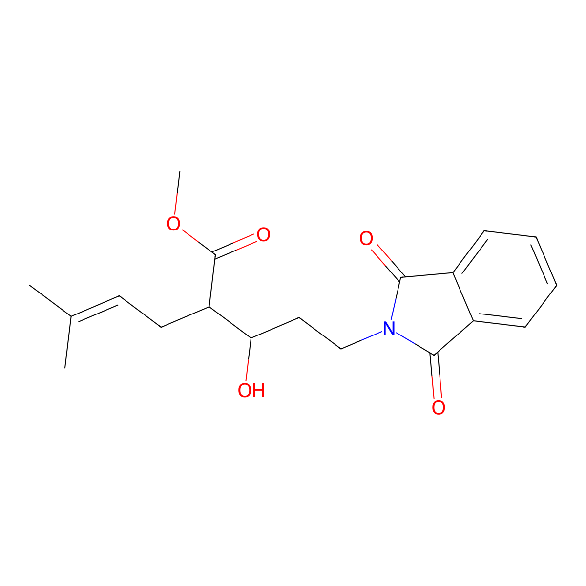 rac-methyl (R)-2-((R)-3-(1,3-dioxoisoindolin-2-yl)-1-hydroxypropyl)-5-methylhex-4-enoate molecular structure, CAS 2807496-87-1