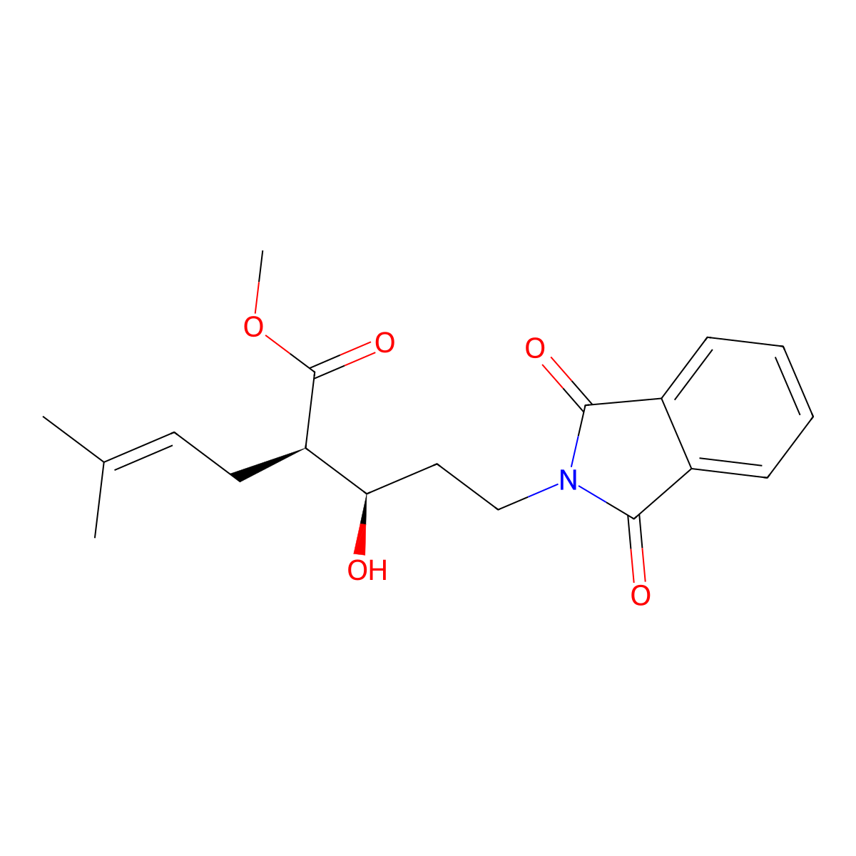 rac-methyl (R)-2-((R)-3-(1,3-dioxoisoindolin-2-yl)-1-hydroxypropyl)-5-methylhex-4-enoate molecular structure, CAS 2807496-87-1