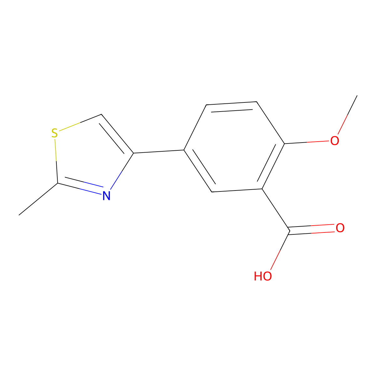2-Methoxy-5-(2-methylthiazol-4-yl)benzoic acid molecular structure, CAS 28077-39-6