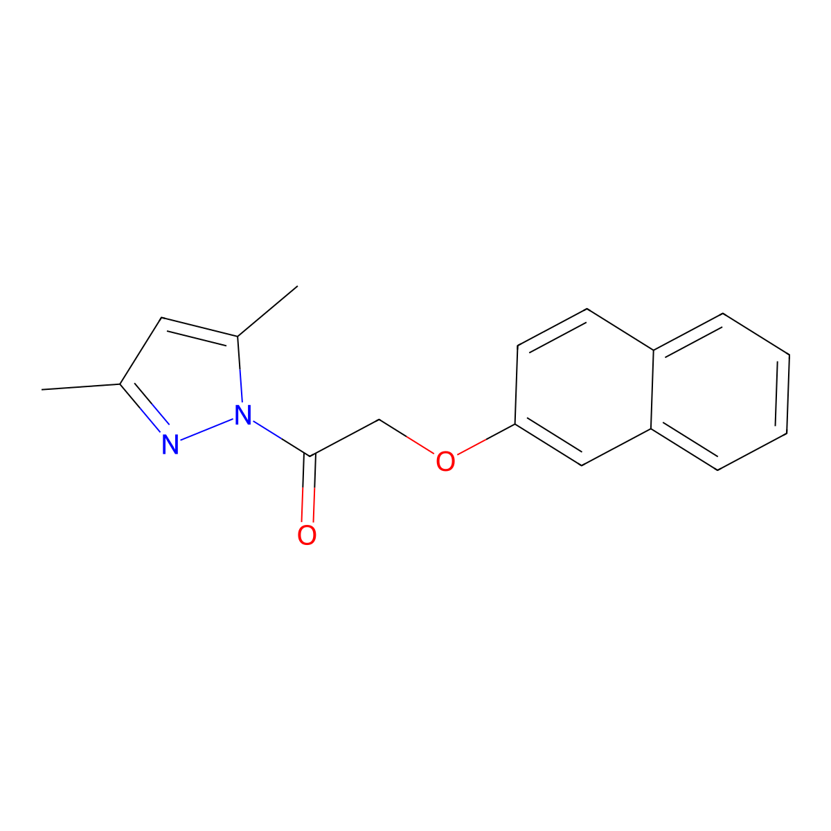3,5-dimethyl-1-[(2-naphthyloxy)acetyl]-1H-pyrazole molecular structure, CAS 28077-47-6