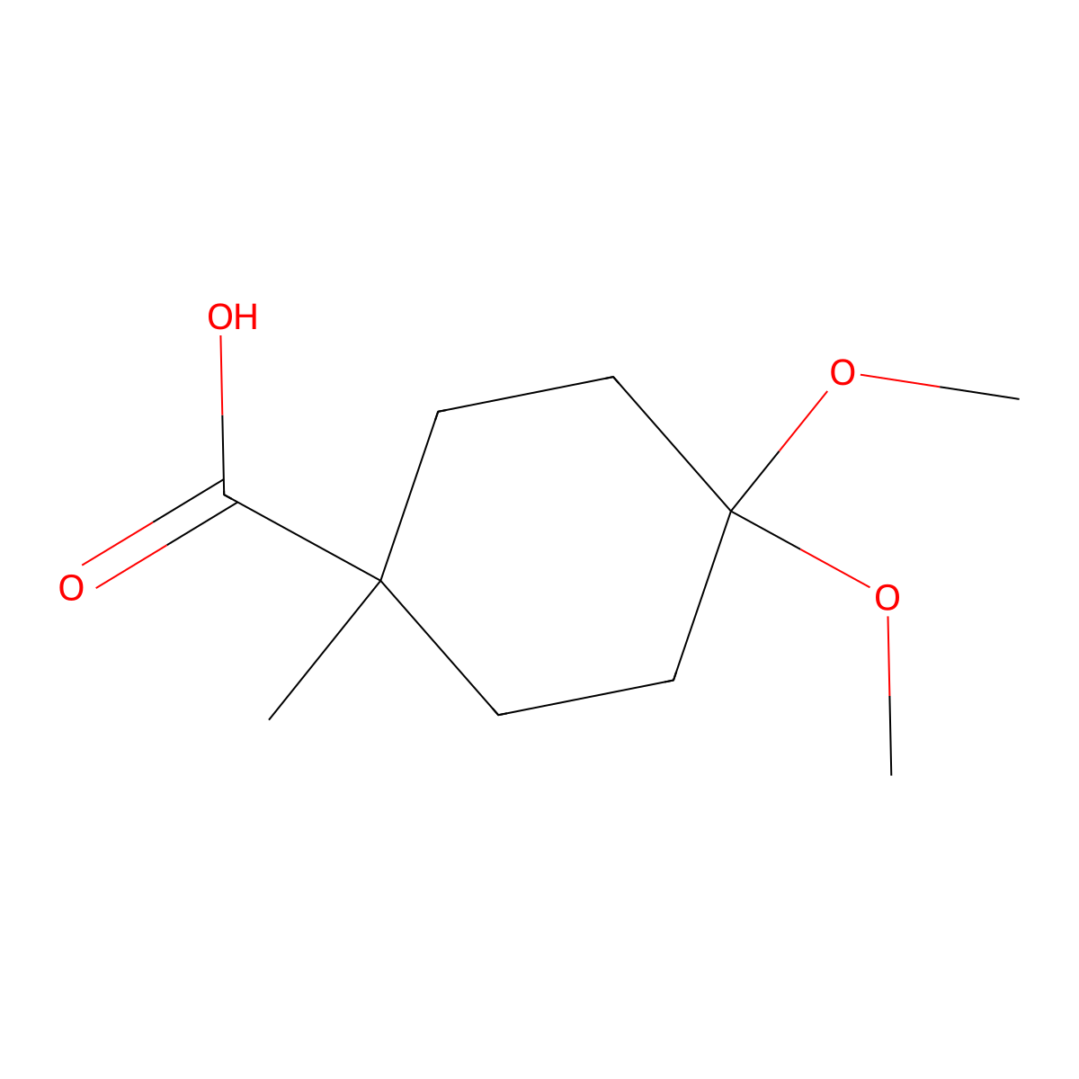 4,4-Dimethoxy-1-methylcyclohexane-1-carboxylic acid molecular structure, CAS 2807778-21-6