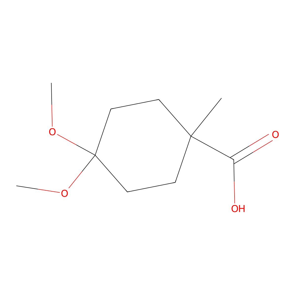 4,4-Dimethoxy-1-methylcyclohexane-1-carboxylic acid molecular structure, CAS 2807778-21-6