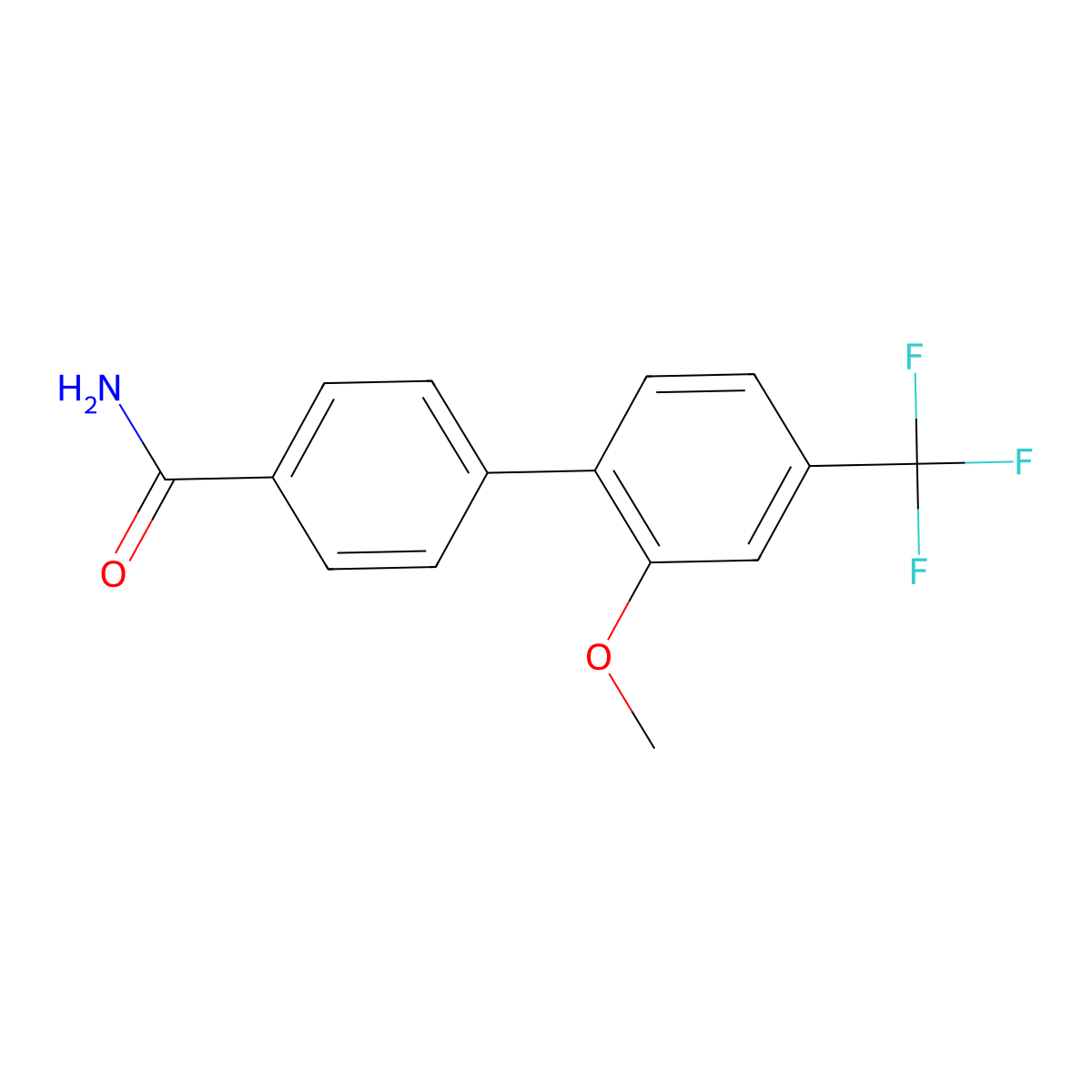 2'-Methoxy-4'-(trifluoromethyl)[1,1'-biphenyl]-4-carboxamide molecular structure, CAS 2807781-86-6