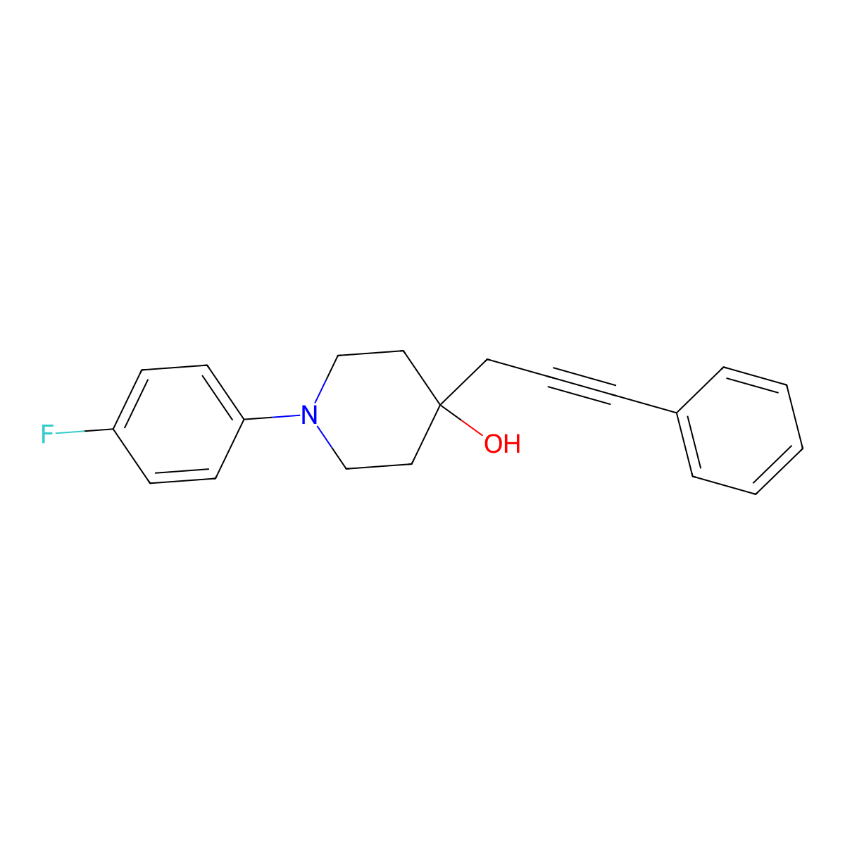 1-(4-Fluorophenyl)-4-(3-phenylprop-2-yn-1-yl)piperidin-4-ol molecular structure, CAS 2808072-85-5