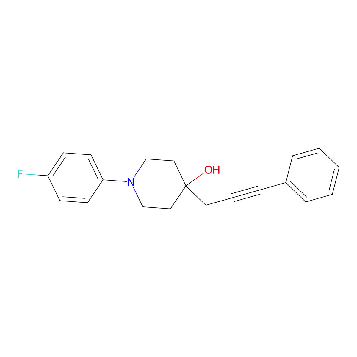 1-(4-Fluorophenyl)-4-(3-phenylprop-2-yn-1-yl)piperidin-4-ol molecular structure, CAS 2808072-85-5