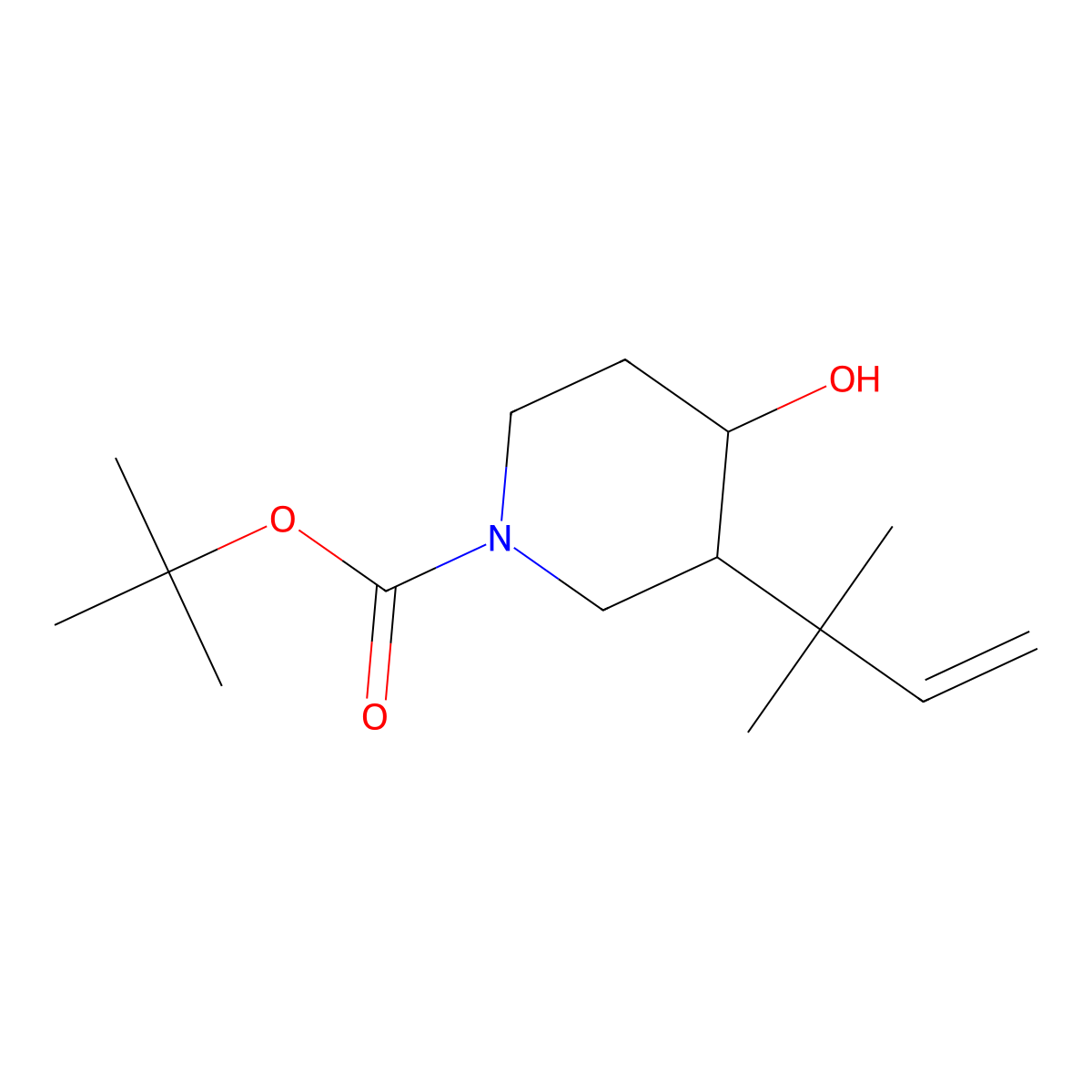 rac-tert-butyl (3R,4S)-4-hydroxy-3-(2-methylbut-3-en-2-yl)piperidine-1-carboxylate molecular structure, CAS 2808215-14-5