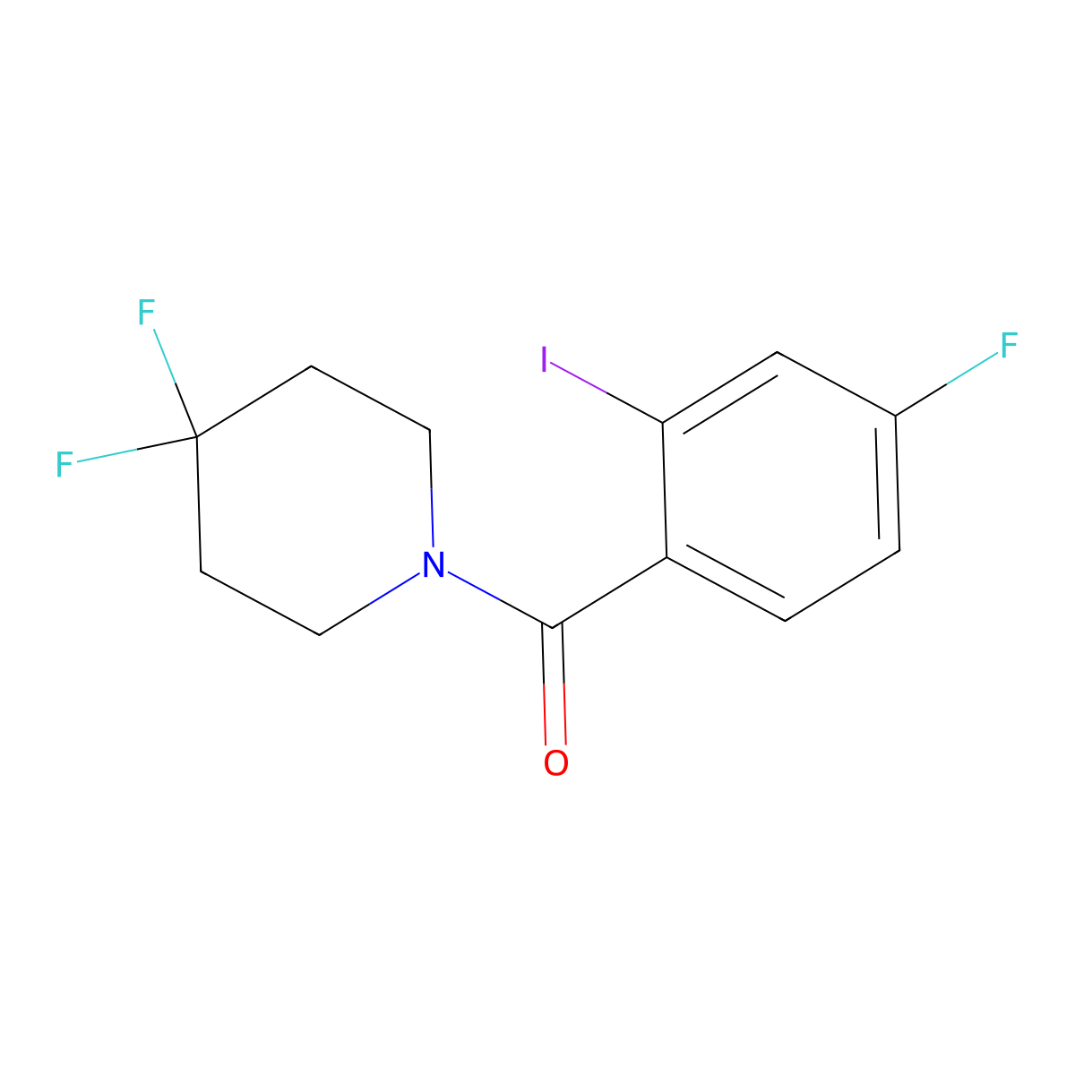 (4,4-Difluoropiperidin-1-yl)(4-fluoro-2-iodophenyl)methanone molecular structure, CAS 2808385-67-1