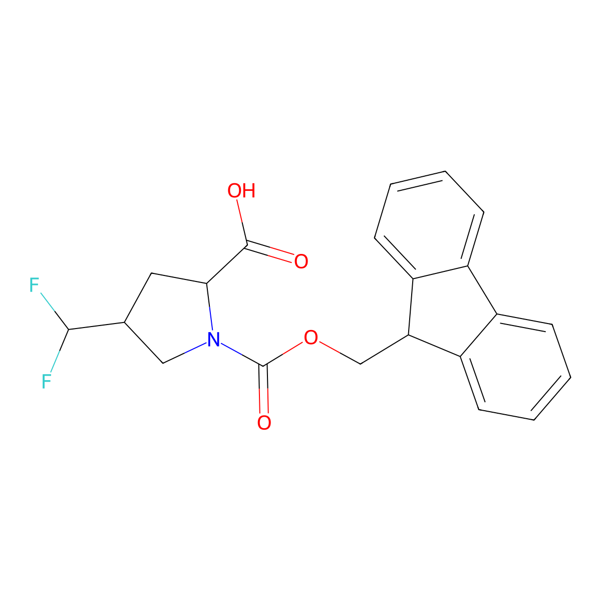 (2S,4S)-4-(difluoromethyl)-1-(9H-fluoren-9-ylmethoxycarbonyl)pyrrolidine-2-carboxylic acid molecular structure, CAS 2808651-95-6