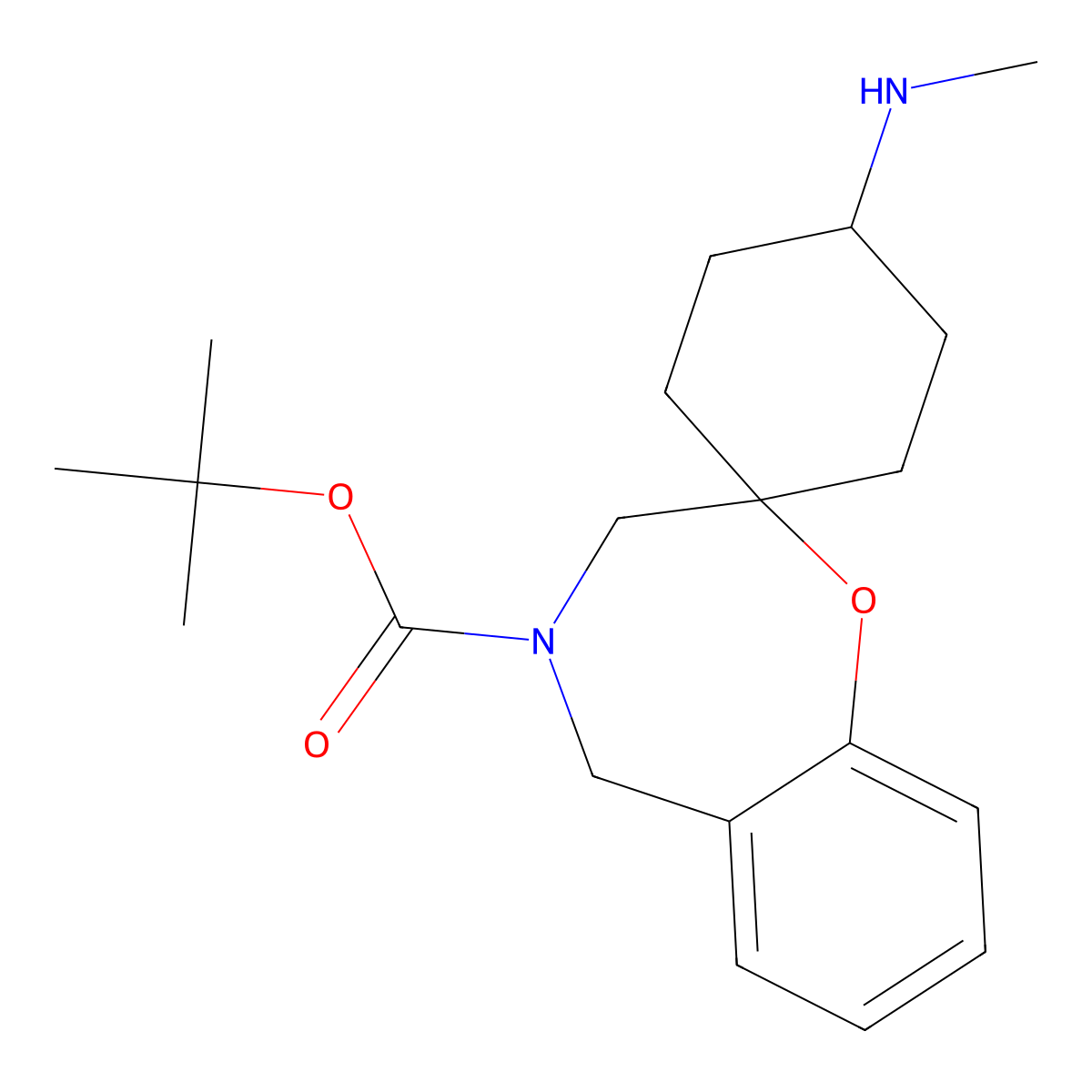 tert-butyl 4'-(methylamino)-3H-spiro[benzo[f][1,4]oxazepine-2,1'-cyclohexane]-4(5H)-carboxylate molecular structure, CAS 2808652-45-9