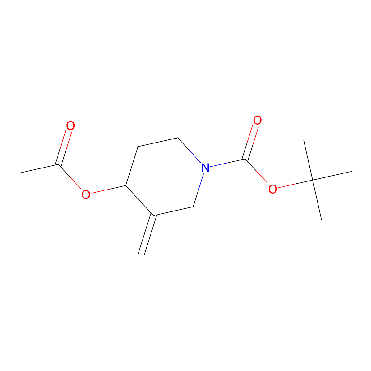 Tert-butyl 4-acetoxy-3-methylenepiperidine-1-carboxylate molecular structure, CAS 2808652-62-0