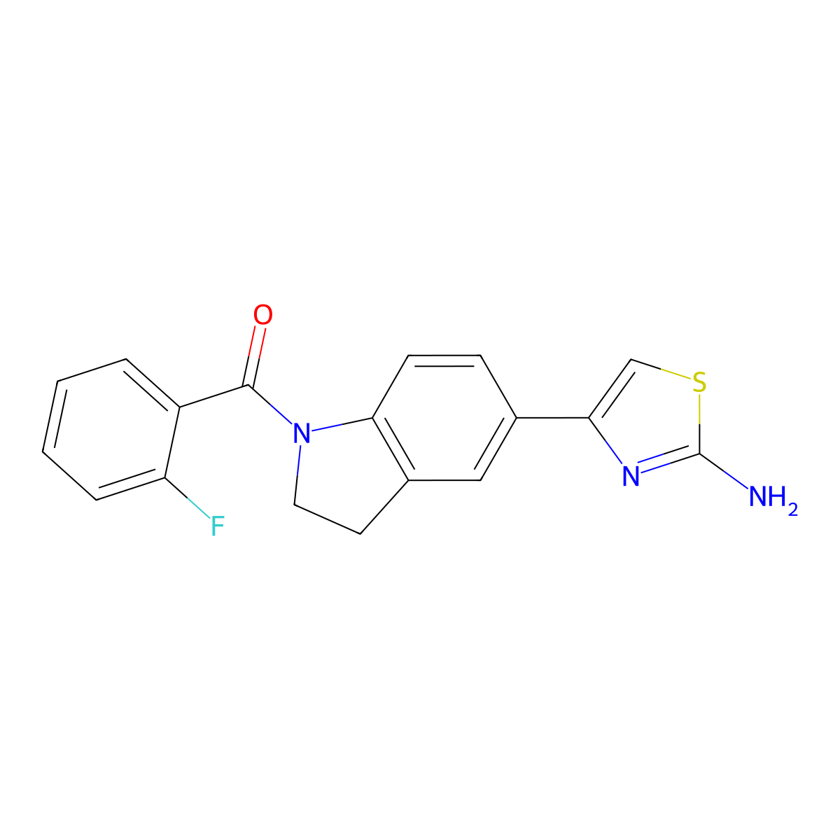 (5-(2-Aminothiazol-4-yl)indolin-1-yl)(2-fluorophenyl)methanone molecular structure, CAS 2808652-64-2
