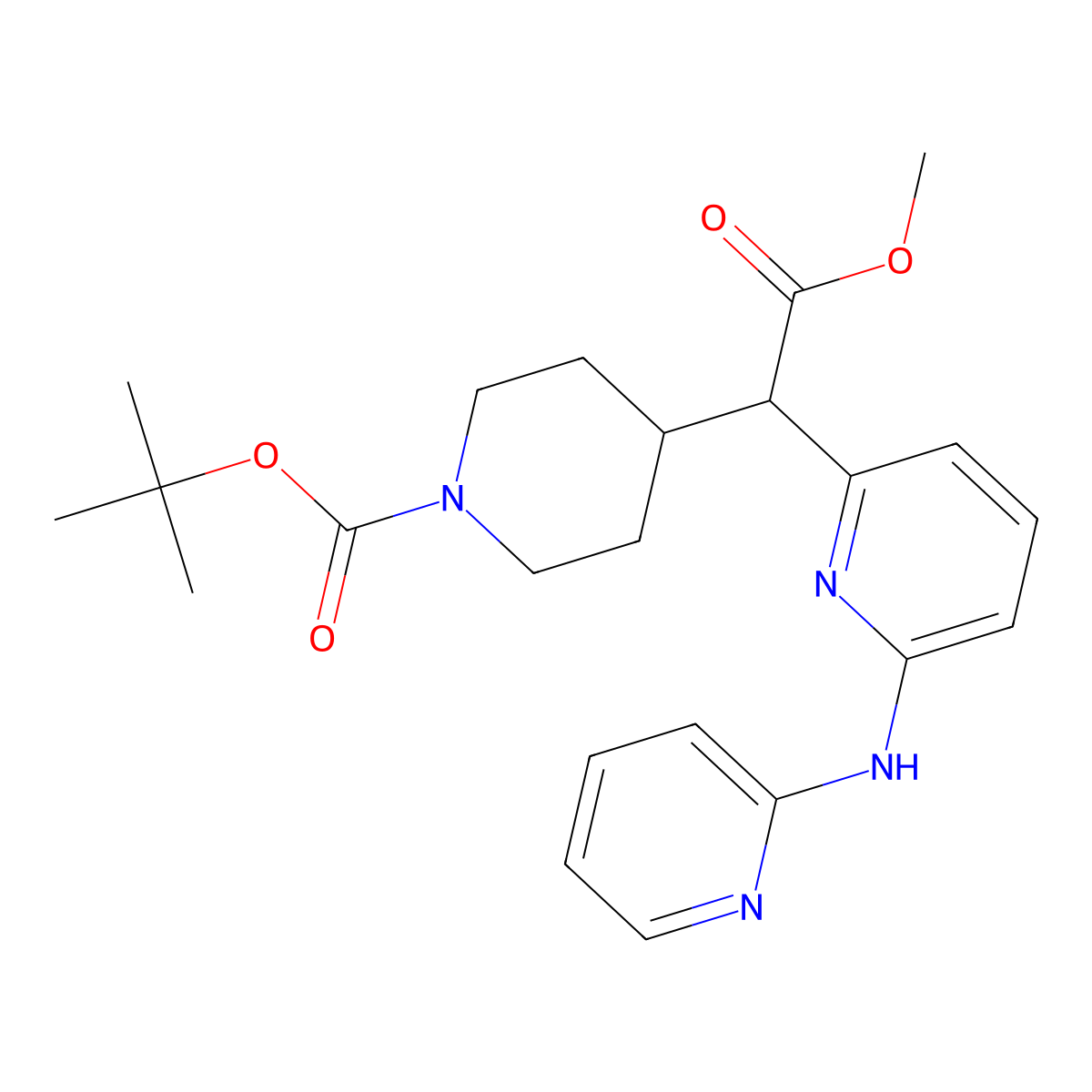 Tert-butyl 4-(2-methoxy-2-oxo-1-(6-(pyridin-2-ylamino)pyridin-2-yl)ethyl)piperidine-1-carboxylate molecular structure, CAS 2808652-75-5