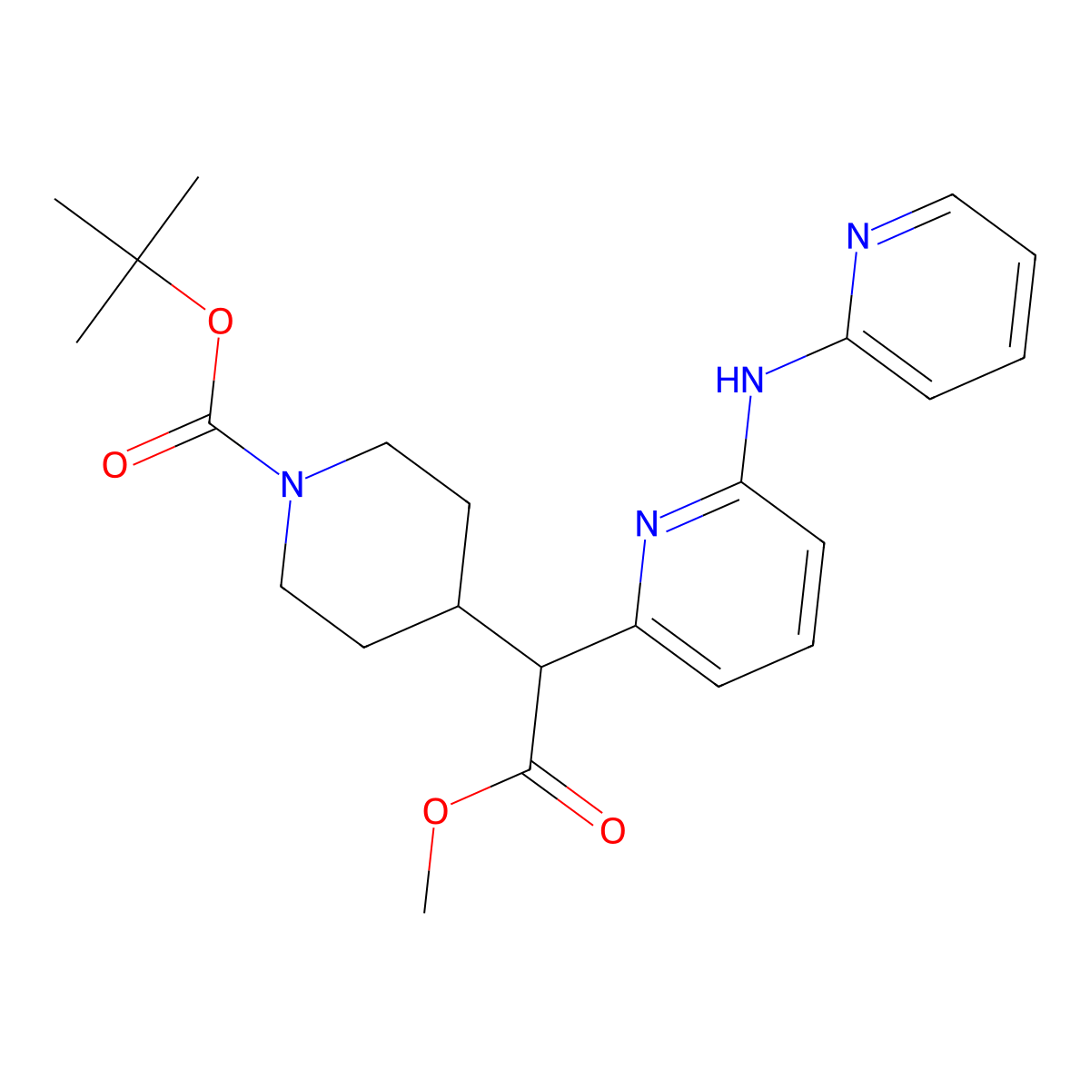 Tert-butyl 4-(2-methoxy-2-oxo-1-(6-(pyridin-2-ylamino)pyridin-2-yl)ethyl)piperidine-1-carboxylate molecular structure, CAS 2808652-75-5