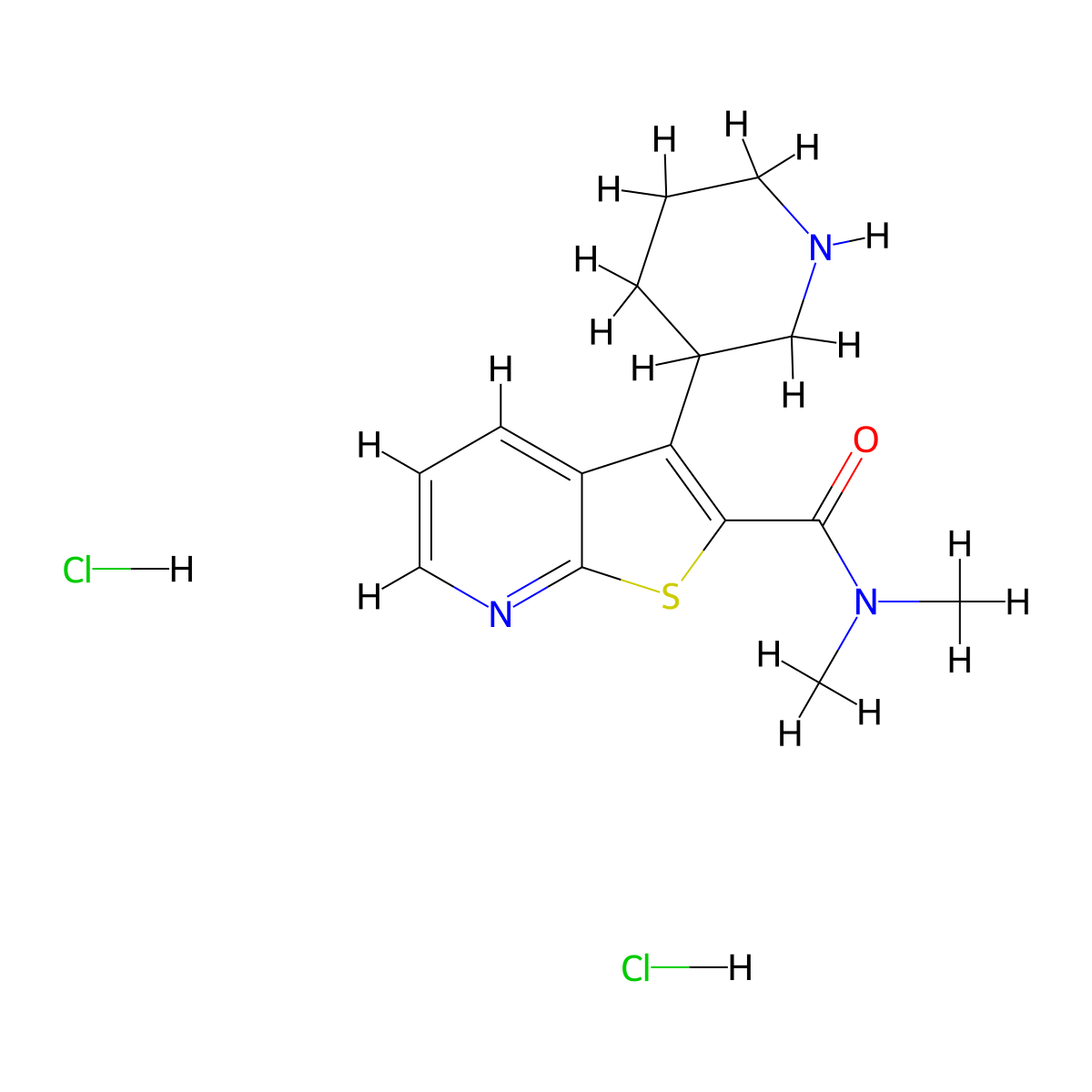 N,N-dimethyl-3-(piperidin-3-yl)thieno[2,3-b]pyridine-2-carboxamide dihydrochloride molecular structure, CAS 2808653-11-2