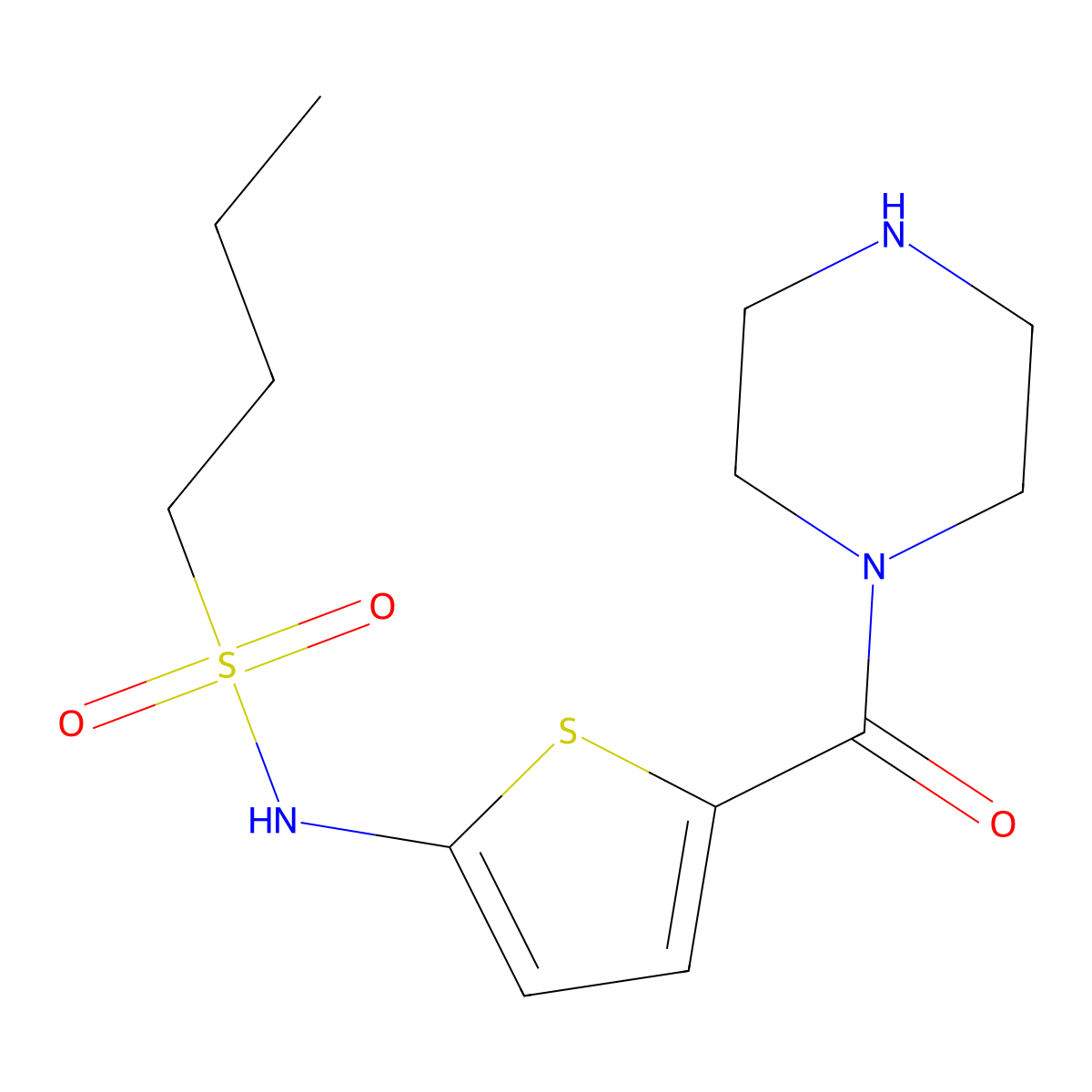 N-(5-(piperazine-1-carbonyl)thiophen-2-yl)butane-1-sulfonamide molecular structure, CAS 2808653-53-2