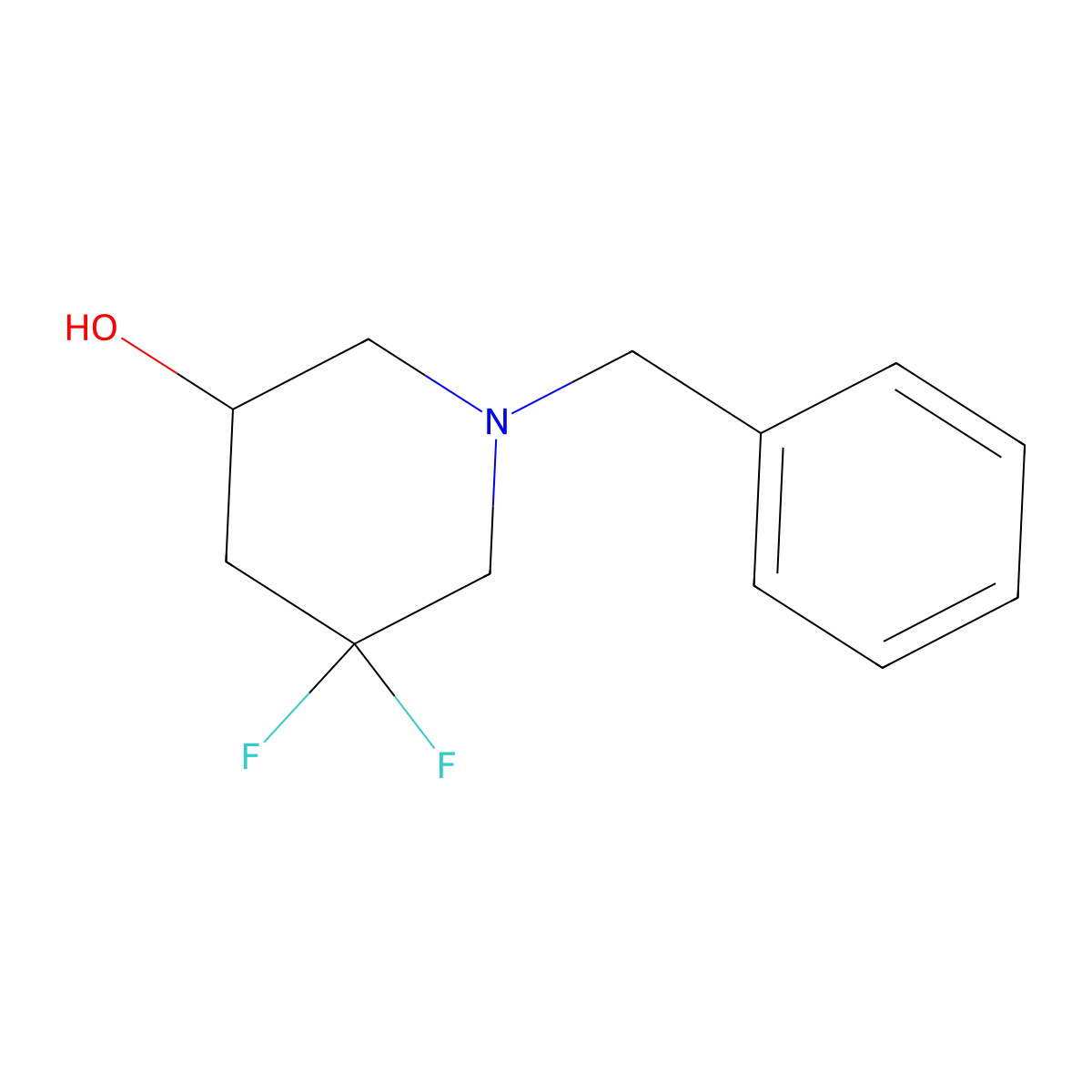 (3R)-1-benzyl-5,5-difluoropiperidin-3-ol molecular structure, CAS 2808655-08-3