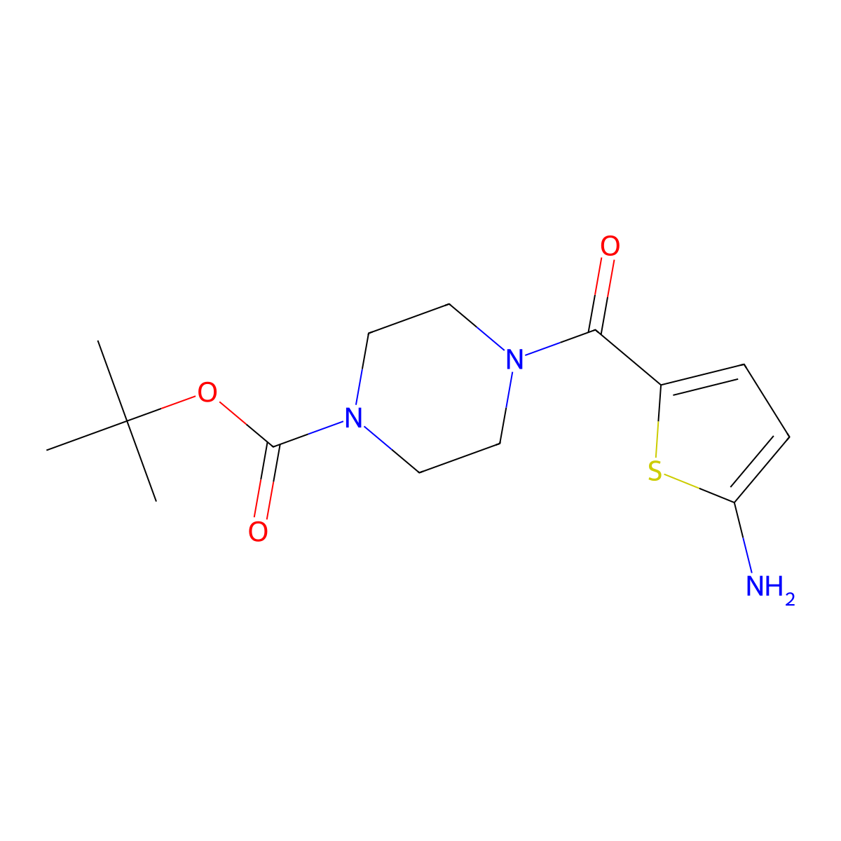Tert-butyl 4-(5-aminothiophene-2-carbonyl)piperazine-1-carboxylate molecular structure, CAS 2808755-49-7