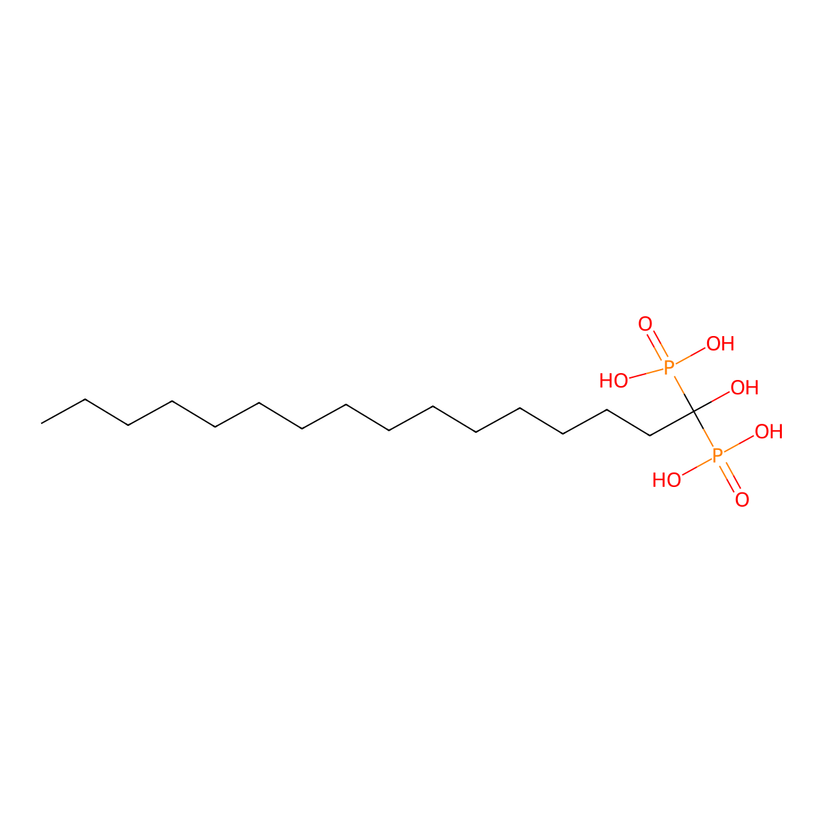 (1-Hydroxy-1-phosphonohexadecyl)phosphonic acid molecular structure, CAS 2809-24-7