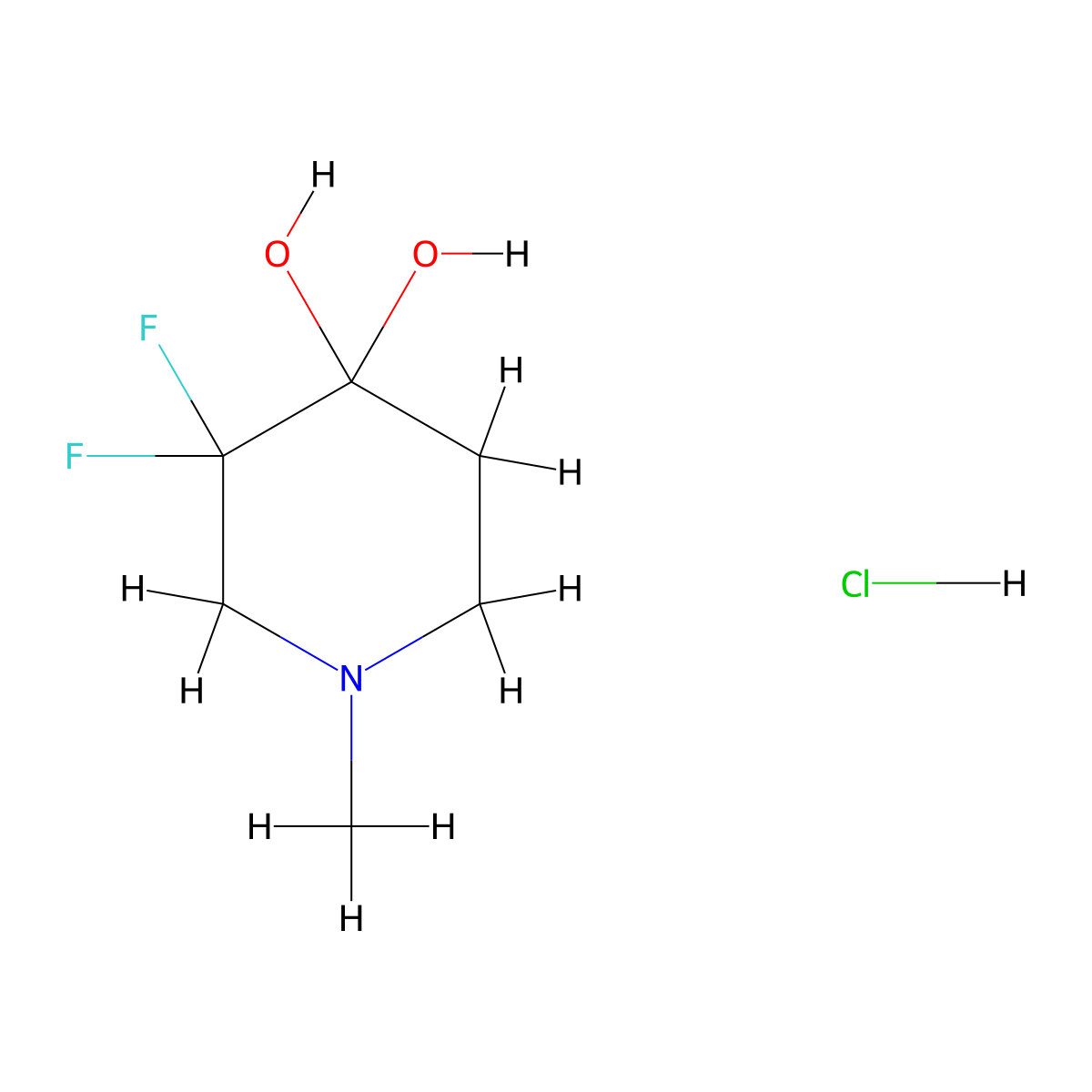 3,3-Difluoro-1-methyl-piperidine-4,4-diol;hydrochloride molecular structure, CAS 2809100-76-1