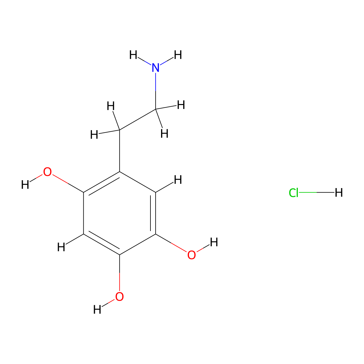 6-Hydroxydopamine hydrochloride molecular structure, CAS 28094-15-7