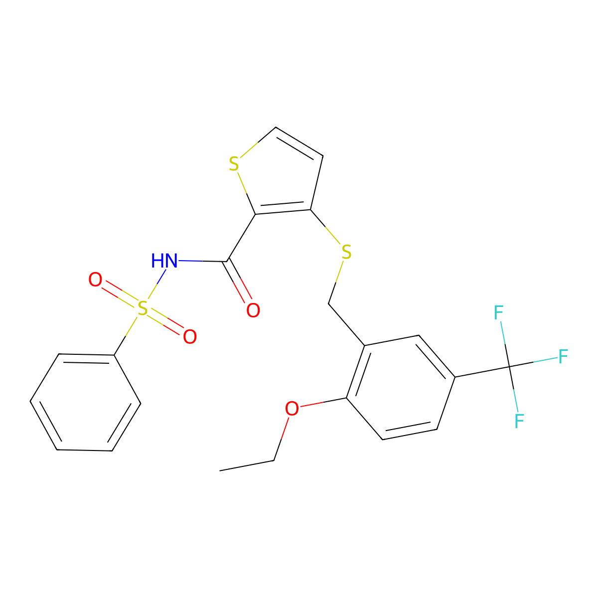 3-{[2-Ethoxy-5-(Trifluoromethyl)benzyl]sulfanyl}-N-(Phenylsulfonyl)thiophene-2-Carboxamide molecular structure, CAS 2809469-05-2