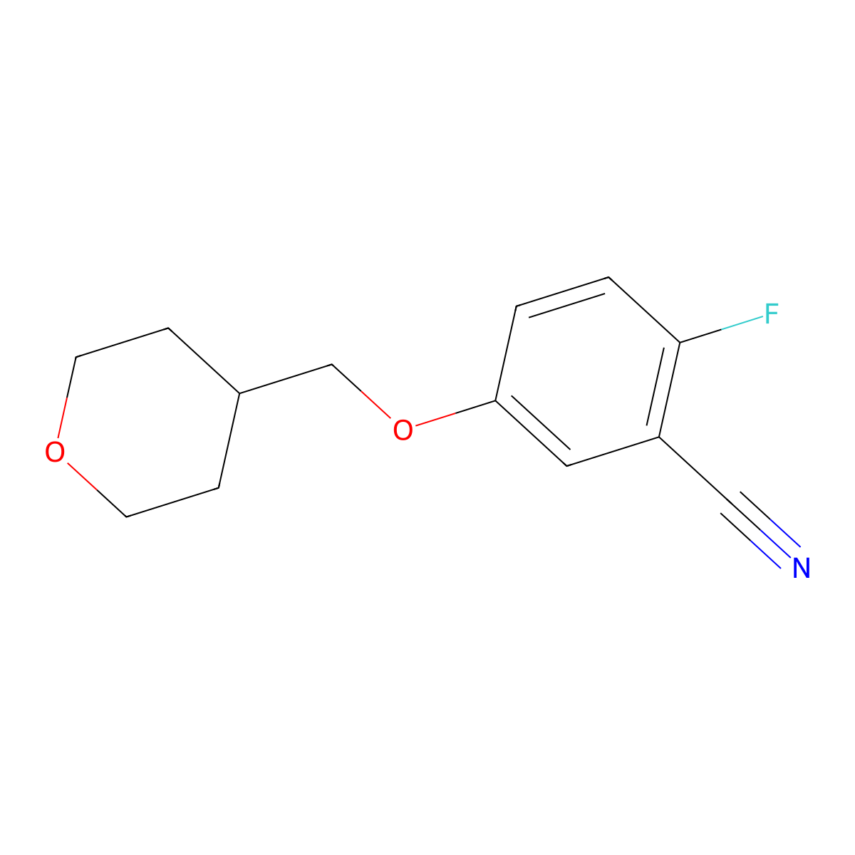 2-Fluoro-5-((tetrahydro-2H-pyran-4-yl)methoxy)benzonitrile molecular structure, CAS 2809469-71-2
