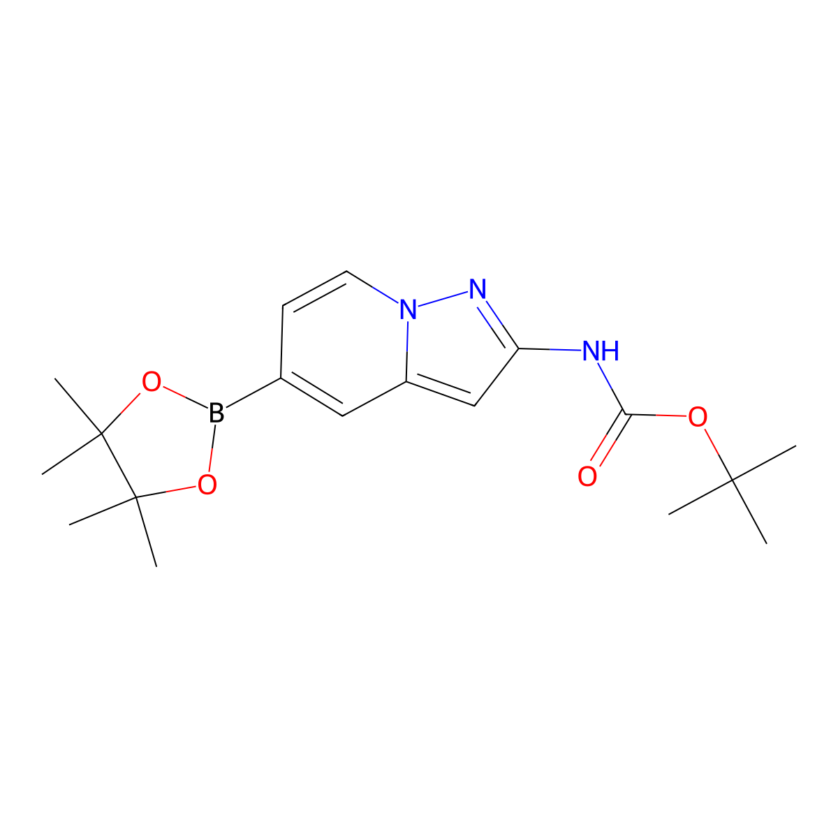 tert-Butyl (5-(4,4,5,5-tetramethyl-1,3,2-dioxaborolan-2-yl)pyrazolo[1,5-a]pyridin-2-yl)carbamate molecular structure, CAS 2810050-47-4