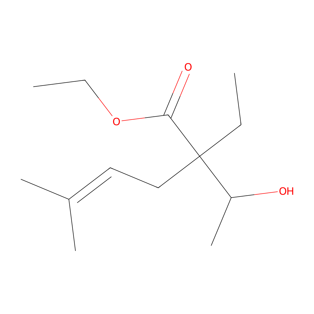 Ethyl 2-ethyl-2-(1-hydroxyethyl)-5-methylhex-4-enoate molecular structure, CAS 2810072-71-8