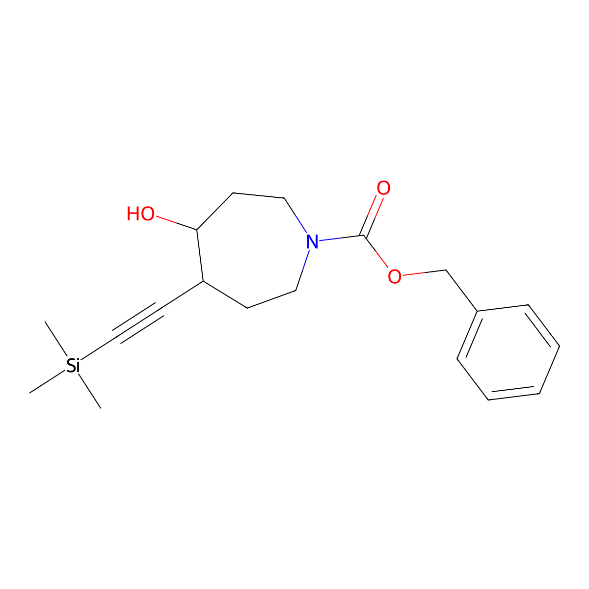 rac-benzyl (4R,5S)-4-hydroxy-5-((trimethylsilyl)ethynyl)azepane-1-carboxylate molecular structure, CAS 2810072-90-1