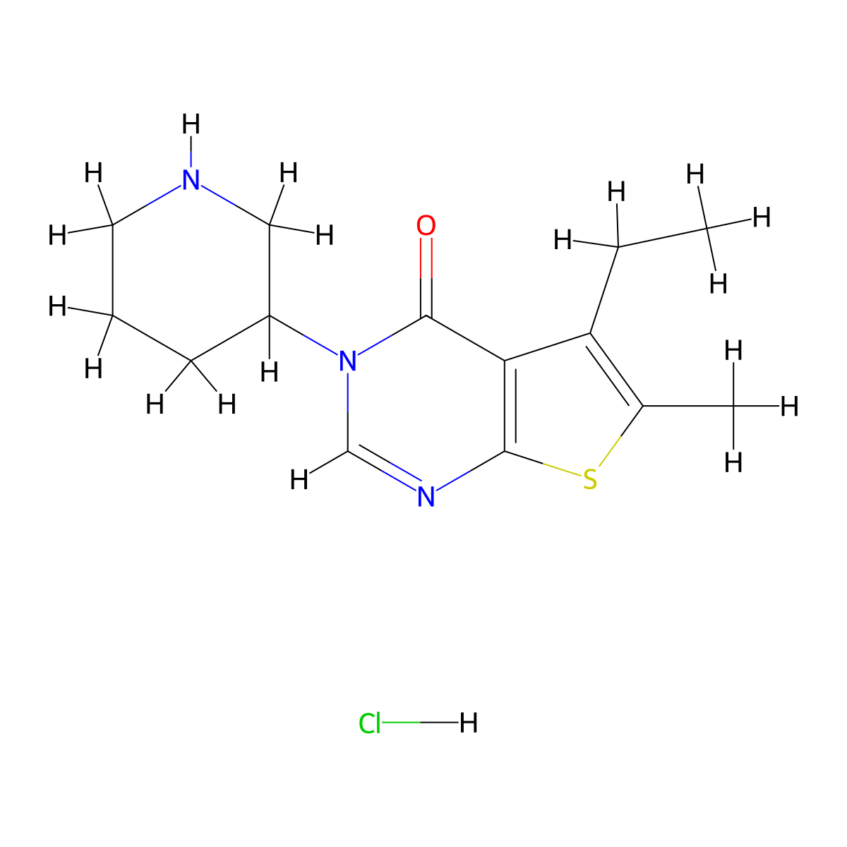 5-ethyl-6-methyl-3-(piperidin-3-yl)thieno[2,3-d]pyrimidin-4(3H)-one hydrochloride molecular structure, CAS 2810073-49-3