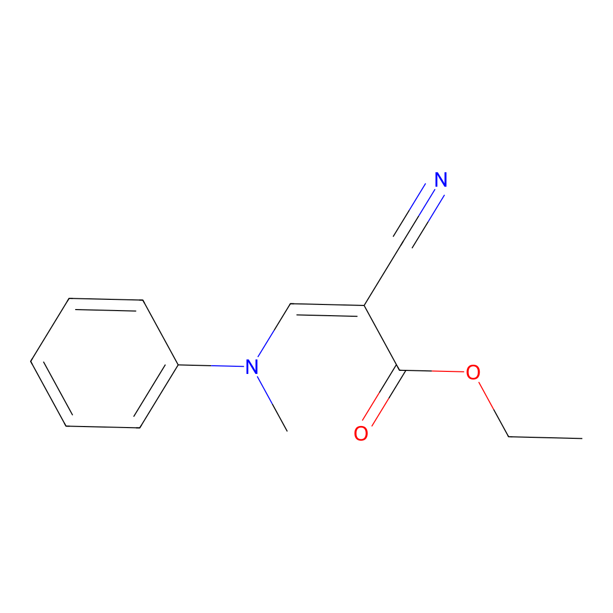 2-Propenoic acid, 2-cyano-3-(methylphenylamino)-, ethyl ester molecular structure, CAS 28103-60-8