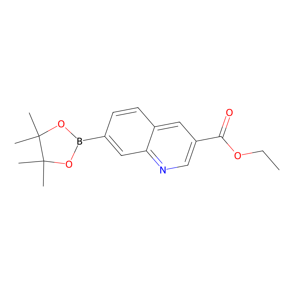 Ethyl 7-(4,4,5,5-tetramethyl-1,3,2-dioxaborolan-2-YL)quinoline-3-carboxylate molecular structure, CAS 2810790-63-5