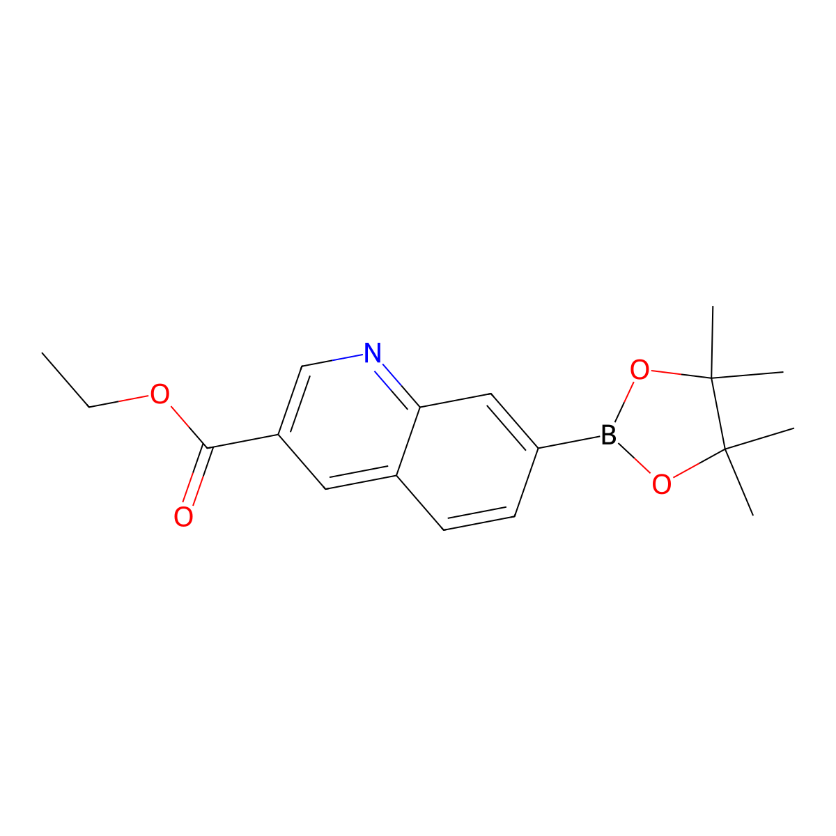 Ethyl 7-(4,4,5,5-tetramethyl-1,3,2-dioxaborolan-2-YL)quinoline-3-carboxylate molecular structure, CAS 2810790-63-5