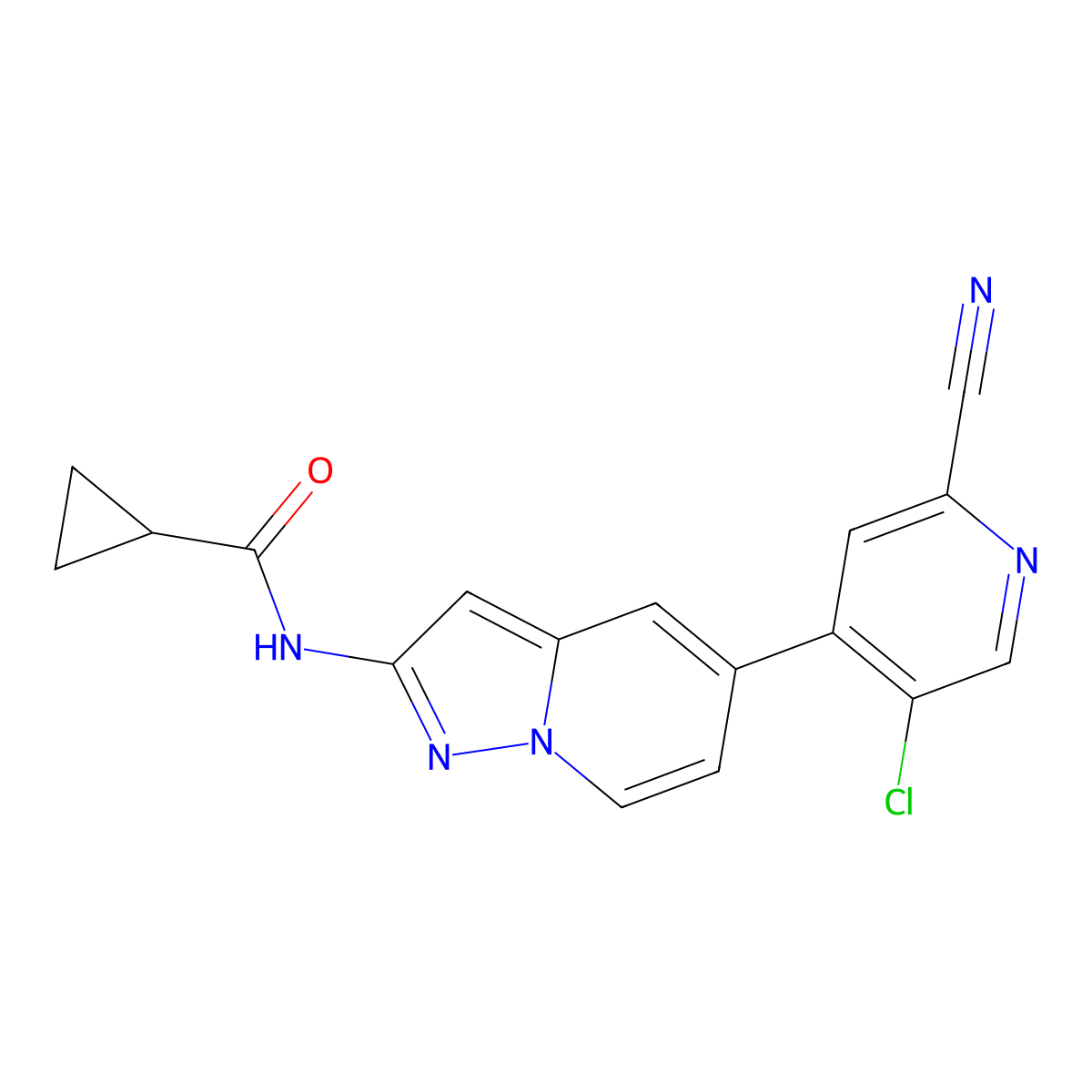 N-[5-(5-Chloro-2-cyano-4-pyridinyl)pyrazolo[1,5-A]pyridin-2-YL]cyclopropanecarboxamide molecular structure, CAS 2810819-48-6