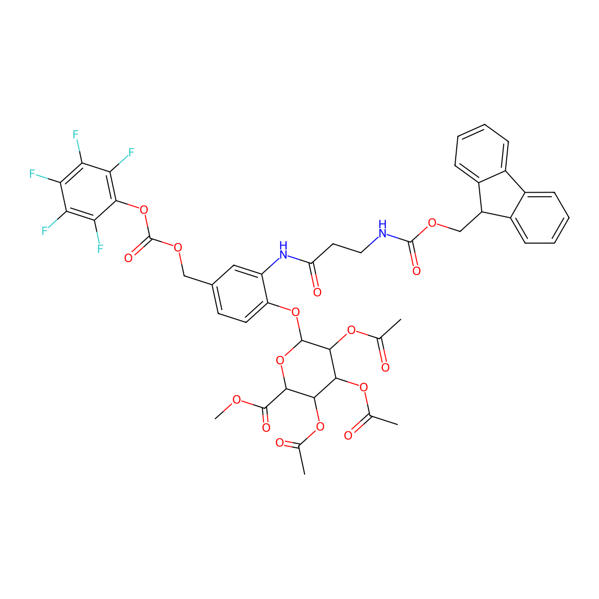 Methyl (2S,3S,4S,5R,6S)-3,4,5-triacetoxy-6-[2-[3-(9H-fluoren-9-ylmethoxycarbonylamino)propanoylamino]-4-[(2,3,4,5,6-pentafluorophenoxy)carbonyloxymethyl]phenoxy]tetrahydropyran-2-carboxylate molecular structure, CAS 2811618-92-3
