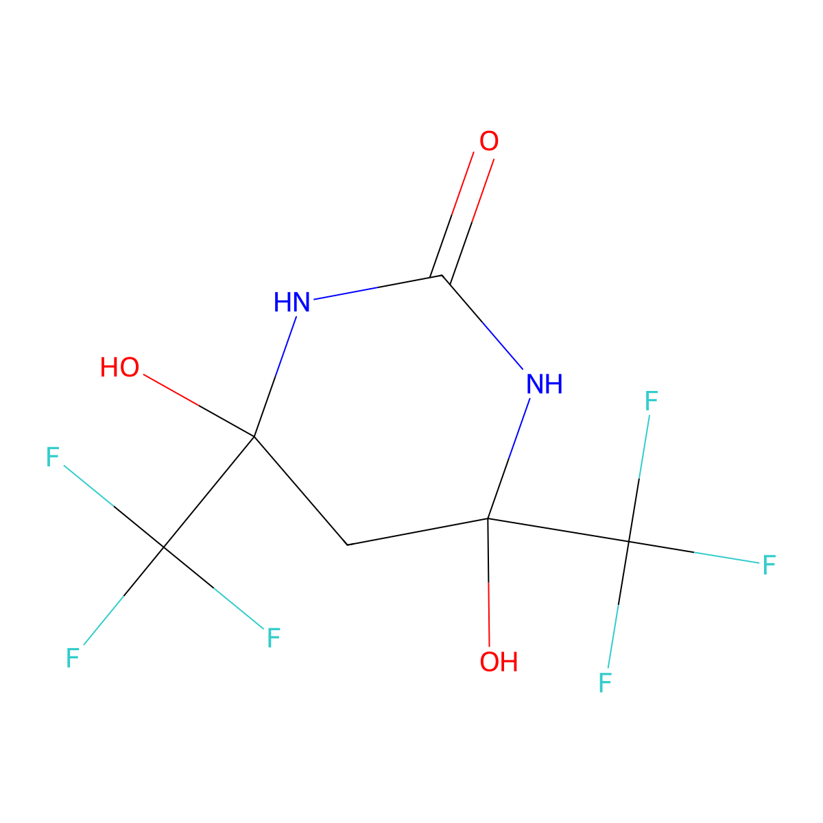 4,6-Bis(hydroxy)-4.6-bis(trifluoromethyl)tetrahydropyrimidine-2-one molecular structure, CAS 281189-80-8