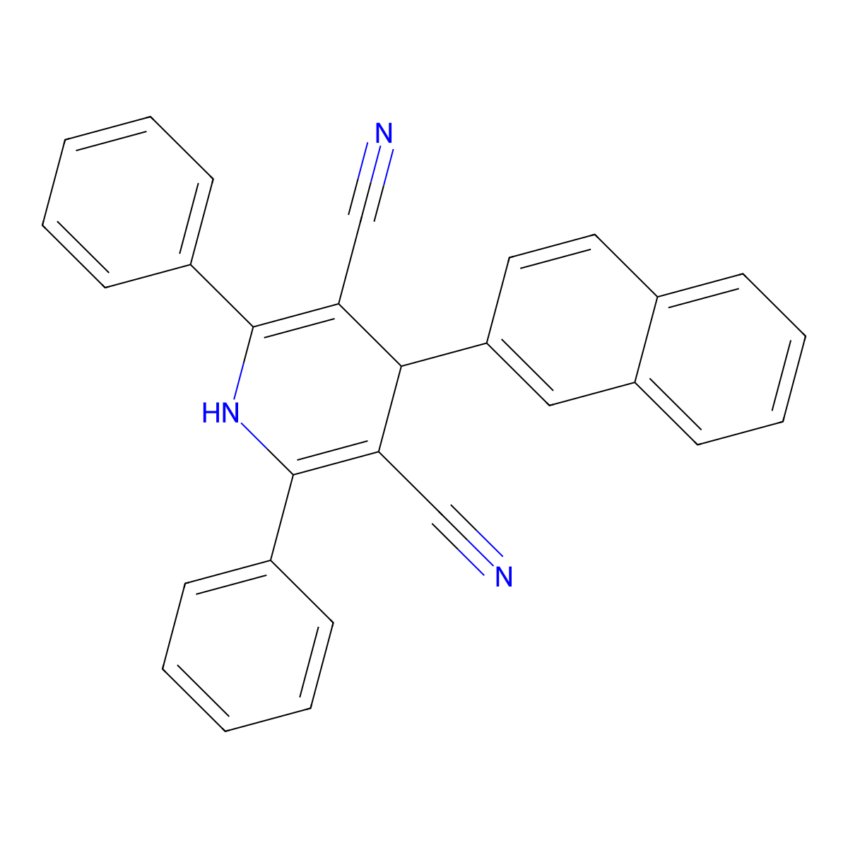 4-(2-Naphthyl)-2,6-diphenyl-1,4-dihydro-3,5-pyridinedicarbonitrile molecular structure, CAS 281195-16-2
