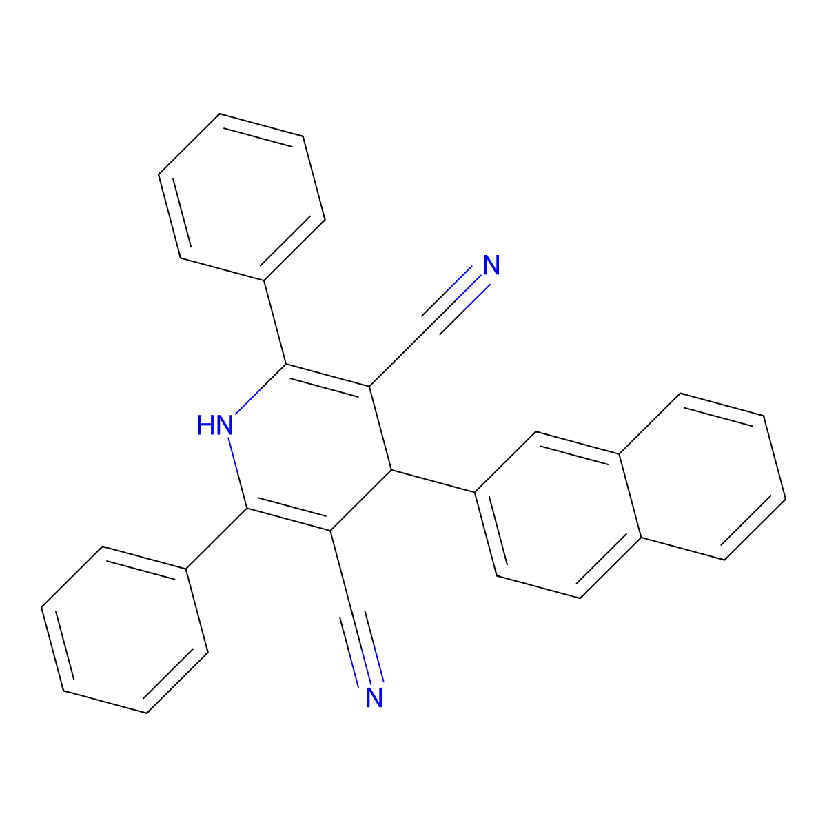 4-(2-Naphthyl)-2,6-diphenyl-1,4-dihydro-3,5-pyridinedicarbonitrile molecular structure, CAS 281195-16-2