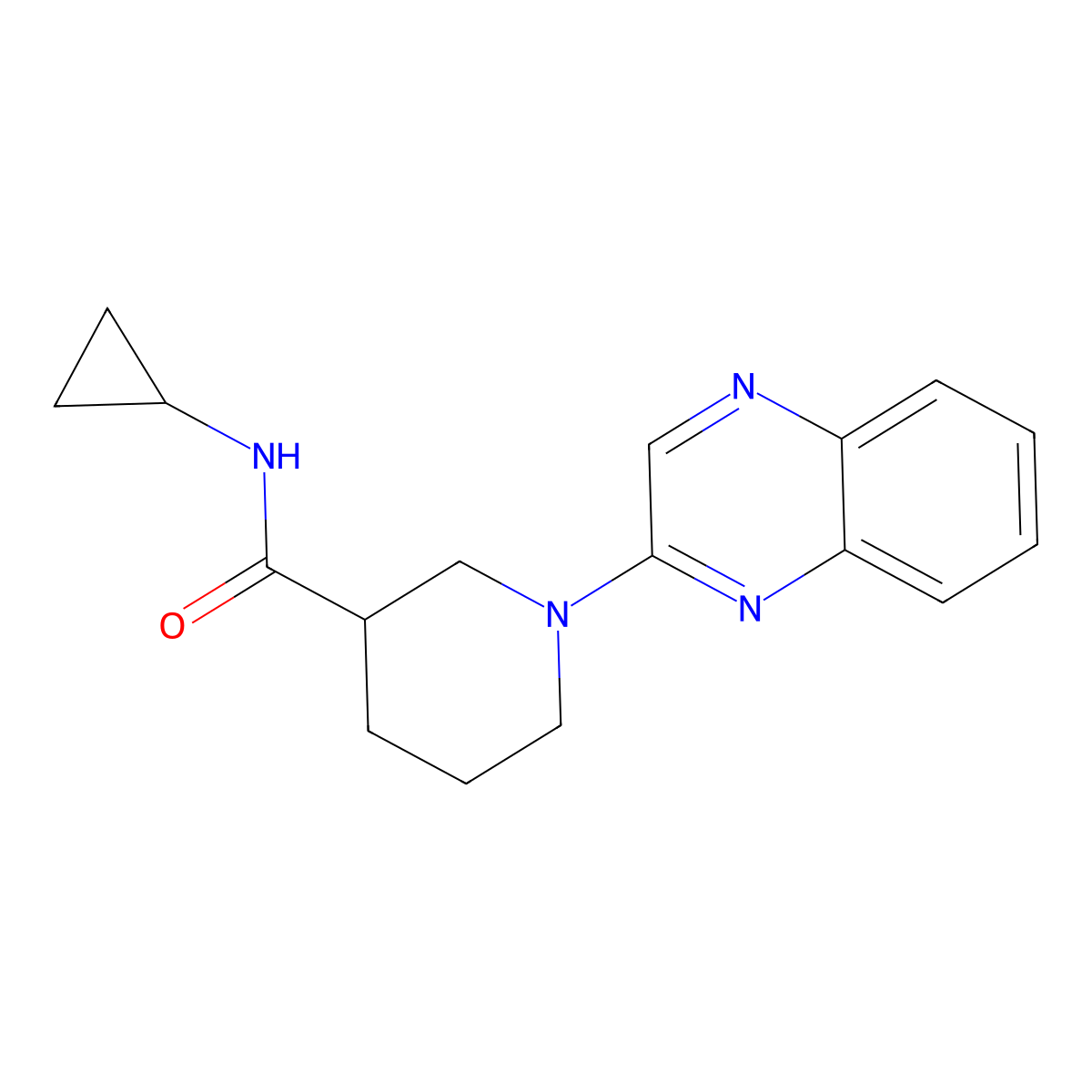 N-cyclopropyl-1-(quinoxalin-2-yl)piperidine-3-carboxamide molecular structure, CAS 2811972-09-3