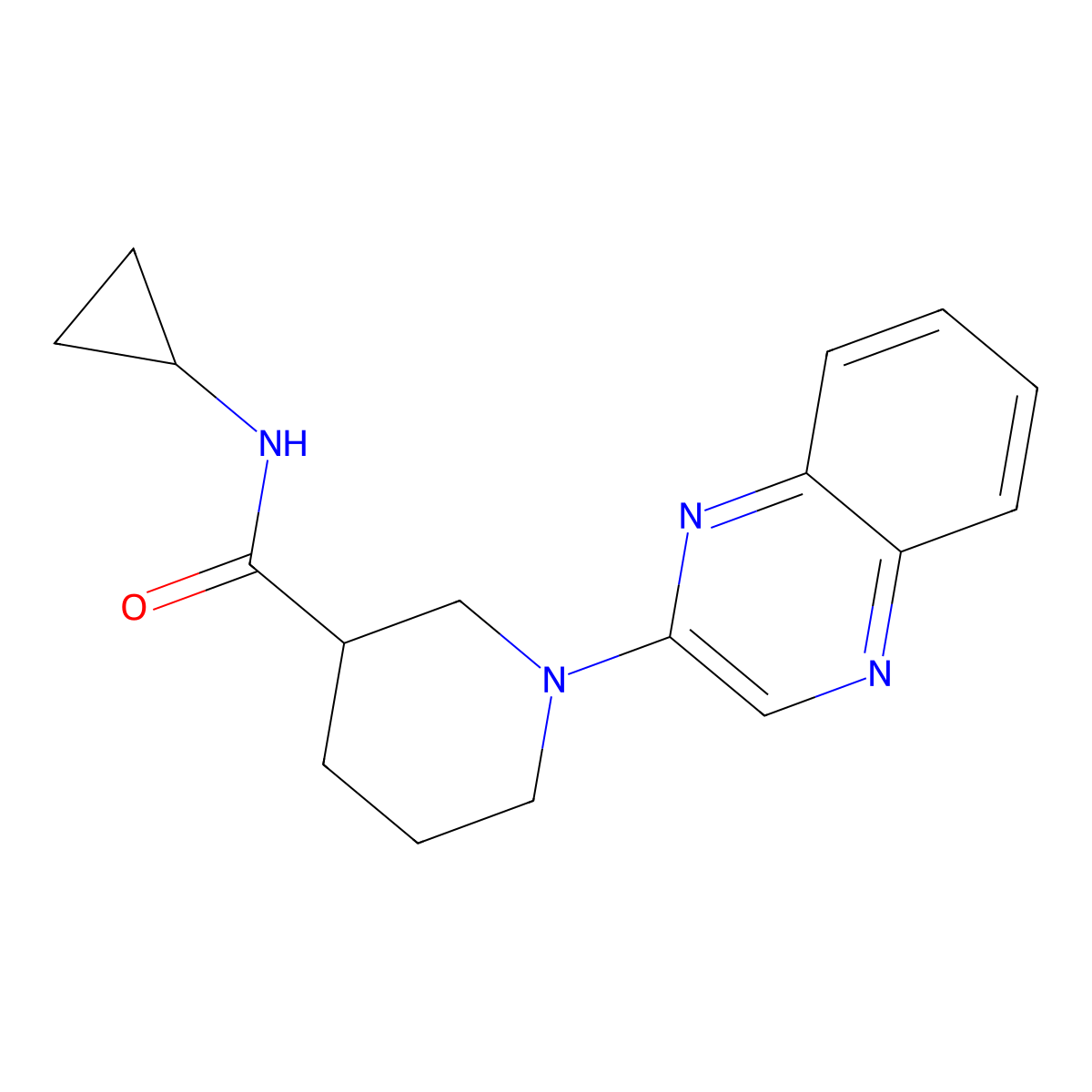 N-cyclopropyl-1-(quinoxalin-2-yl)piperidine-3-carboxamide molecular structure, CAS 2811972-09-3