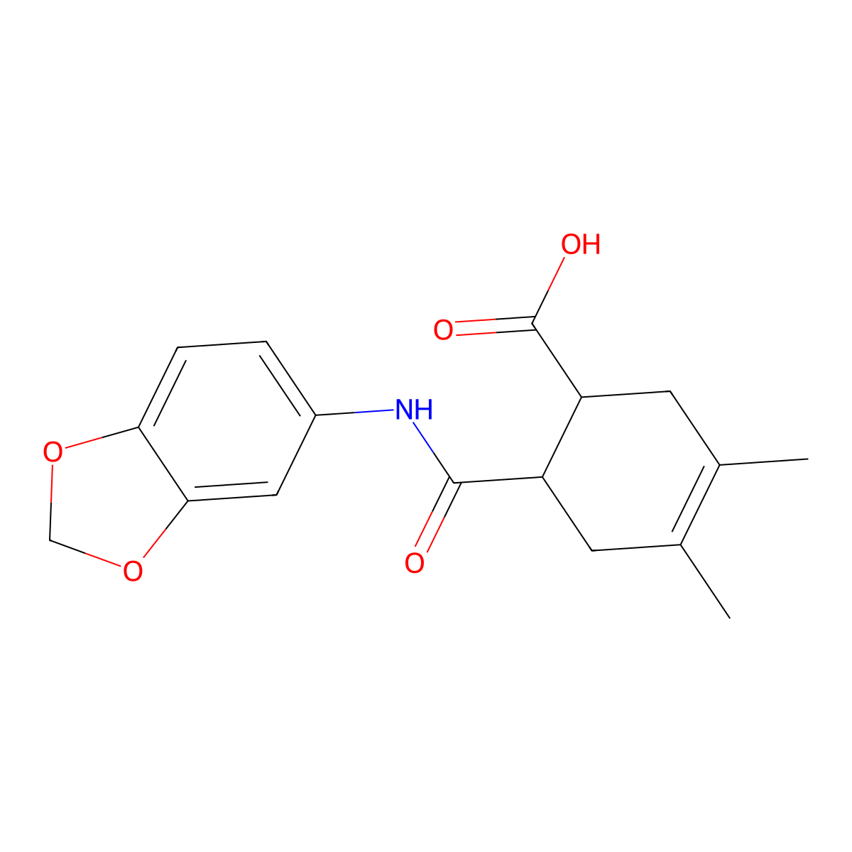6-(1,3-Benzodioxol-5-ylcarbamoyl)-3,4-dimethylcyclohex-3-ene-1-carboxylic acid molecular structure, CAS 281205-78-5
