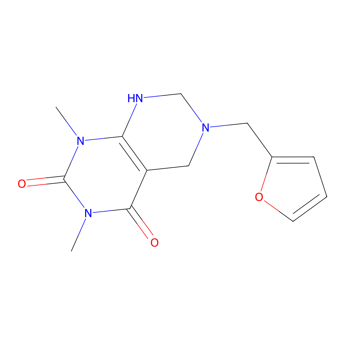 6-(2-furylmethyl)-1,3-dimethyl-5,6,7,8-tetrahydropyrimido[4,5-d]pyrimidine-2,4(1H,3H)-dione molecular structure, CAS 281205-84-3