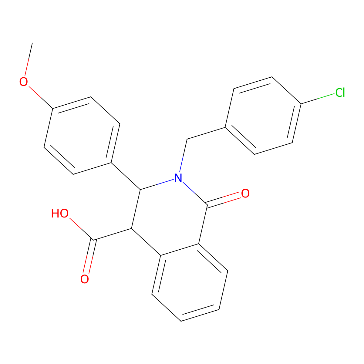 2-[(4-Chlorophenyl)methyl]-3-(4-methoxyphenyl)-1-oxo-3,4-dihydroisoquinoline-4-carboxylic acid molecular structure, CAS 281223-43-6