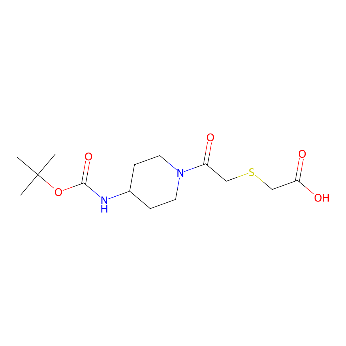 2-[(2-{4-[(Tert-butoxycarbonyl)amino]piperidino}-2-oxoethyl)thio]acetic acid molecular structure, CAS 281223-60-7
