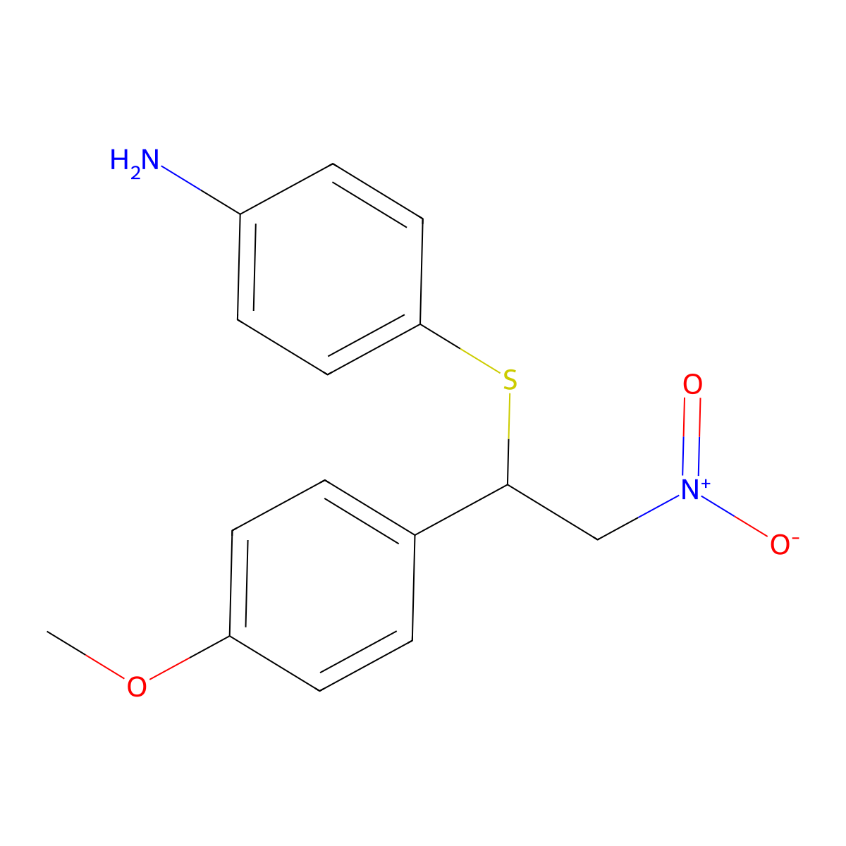 4-[1-(4-Methoxyphenyl)-2-nitroethyl]sulfanylaniline molecular structure, CAS 281223-79-8