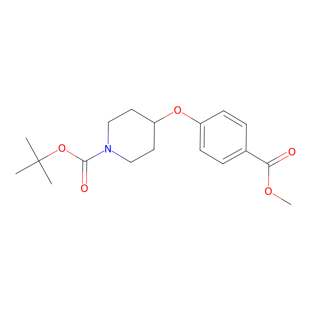 Methyl-4-(N-(tert-butoxycarbonyl)-4-piperidinyloxy)benzoate molecular structure, CAS 281235-00-5