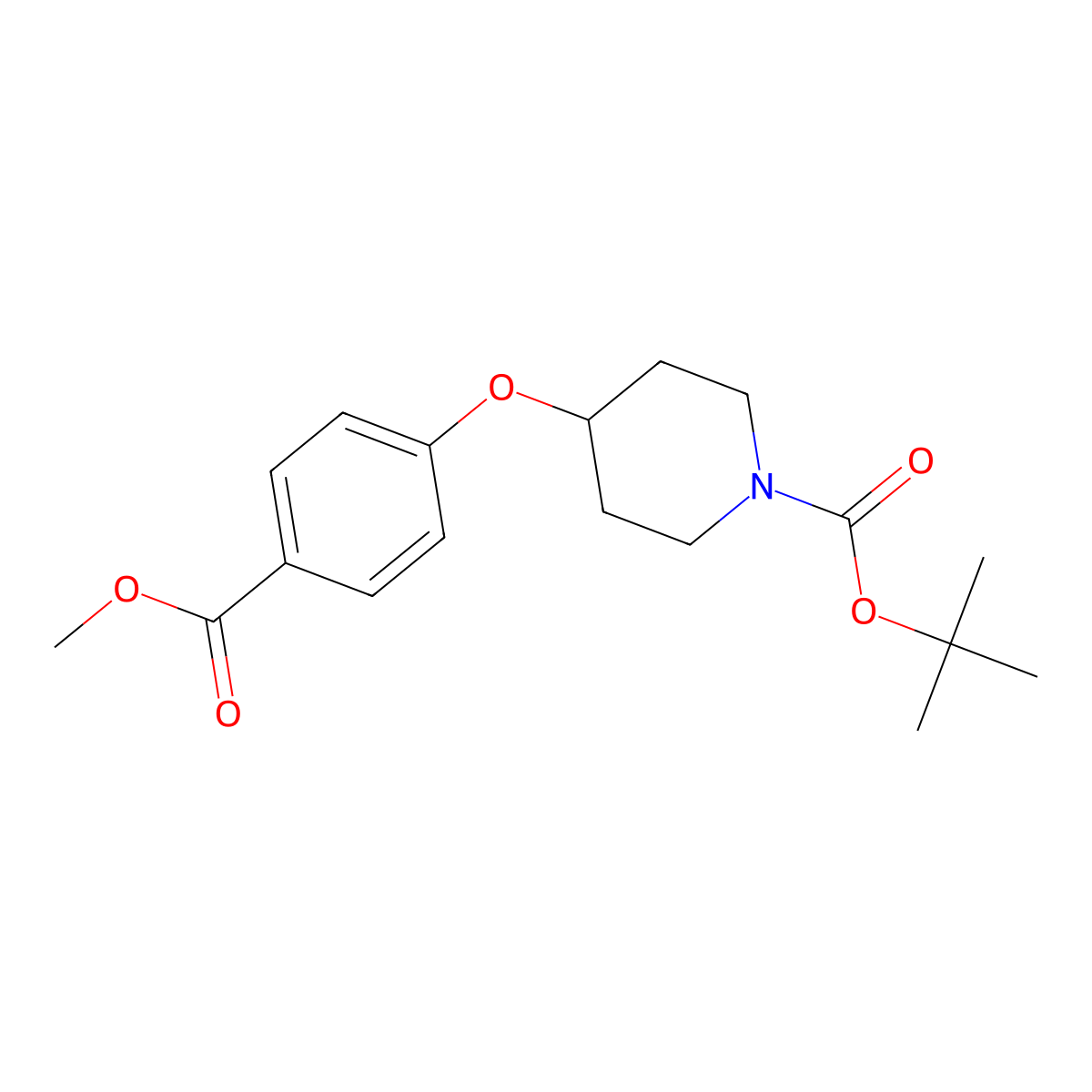 Methyl-4-(N-(tert-butoxycarbonyl)-4-piperidinyloxy)benzoate molecular structure, CAS 281235-00-5