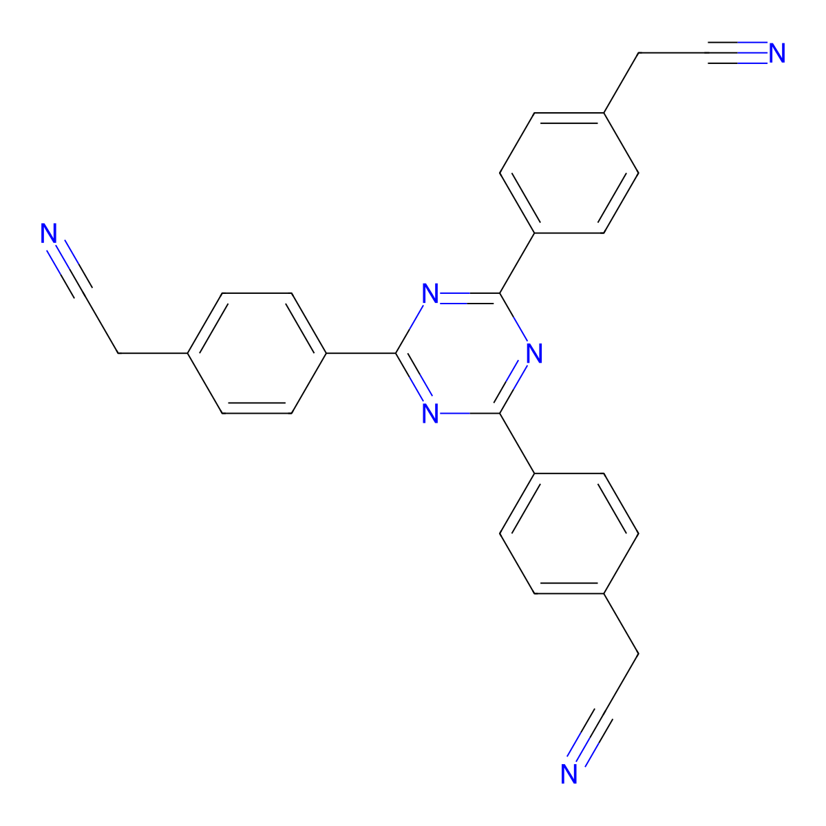 2,2',2''-((1,3,5-Triazine-2,4,6-triyl)tris(benzene-4,1-diyl))triacetonitrile molecular structure, CAS 2813239-98-2