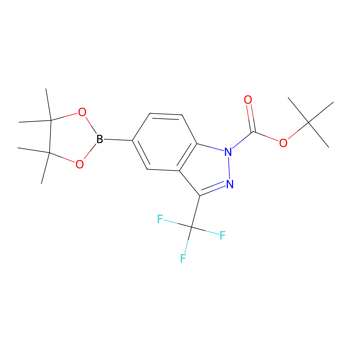 tert-Butyl 5-(4,4,5,5-tetramethyl-1,3,2-dioxaborolan-2-yl)-3-(trifluoromethyl)-1H-indazole-1-carboxylate molecular structure, CAS 2813245-27-9