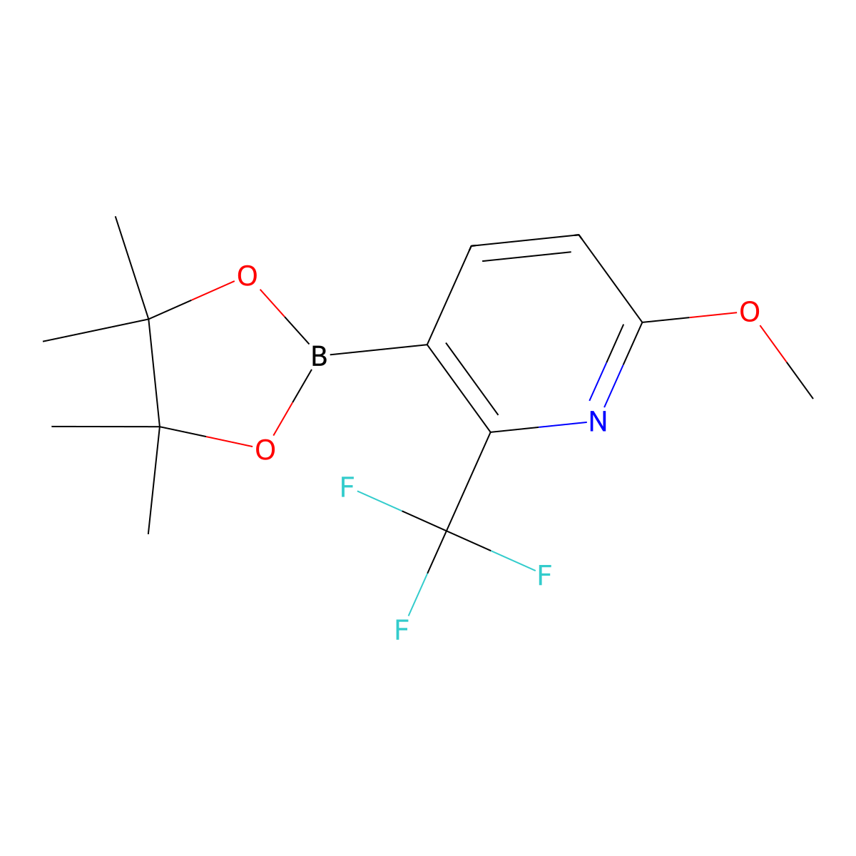 6-Methoxy-3-(tetramethyl-1,3,2-dioxaborolan-2-yl)-2-(trifluoromethyl)pyridine molecular structure, CAS 2813245-34-8